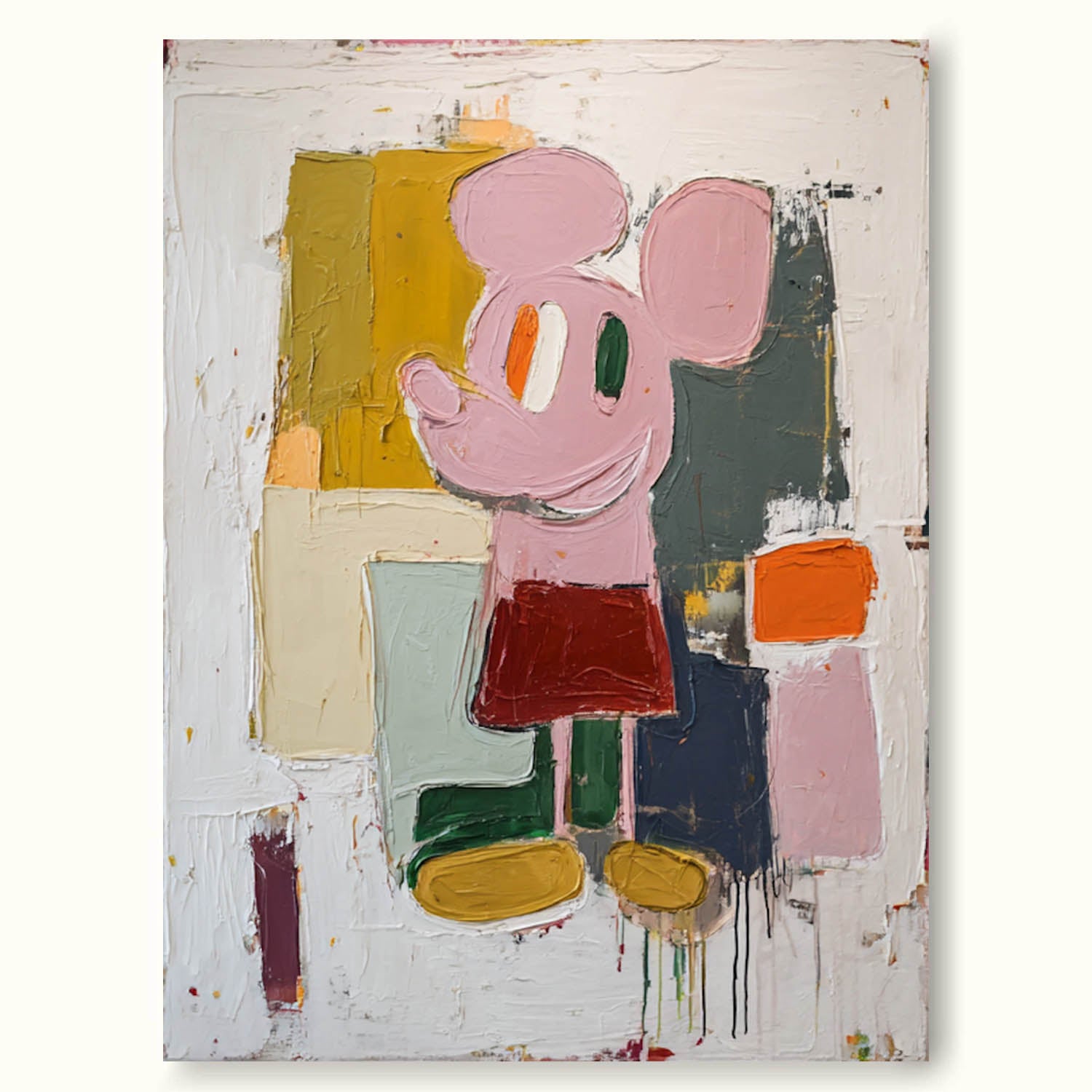 Modern Minimalist Mickey Abstract Oil Painting Large Abstract Mickey Wall Art Contemporary Mickey Abstract Painting