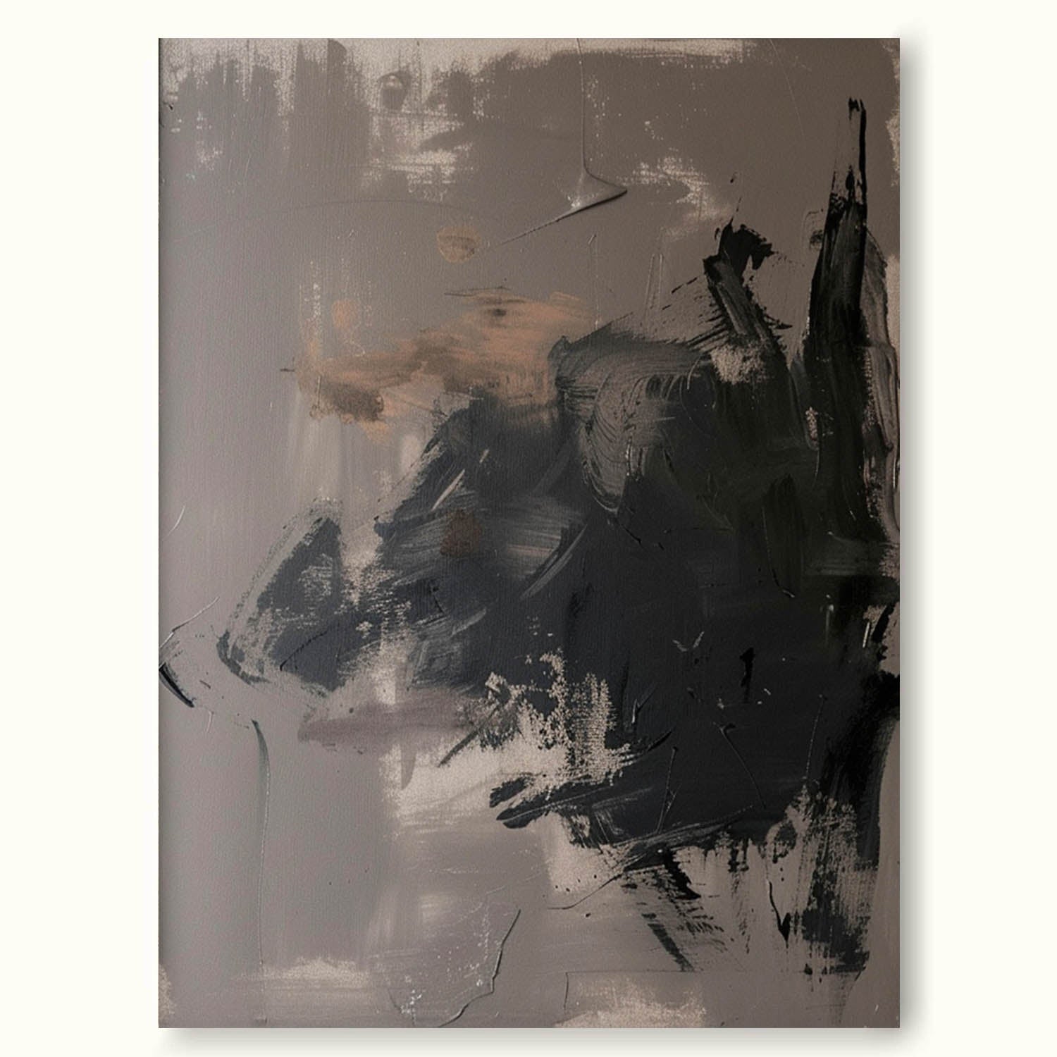 Vintage Black Grey Wabi Sabi Wall Art Neutral Black Abstract Oil Painting Large Black Grey Texture Painting On Canvas