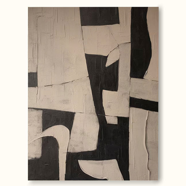 Minimalist White And Black Wall Art Large Original Abstract Painting Neutral Wabi-sabi Painting ﻿