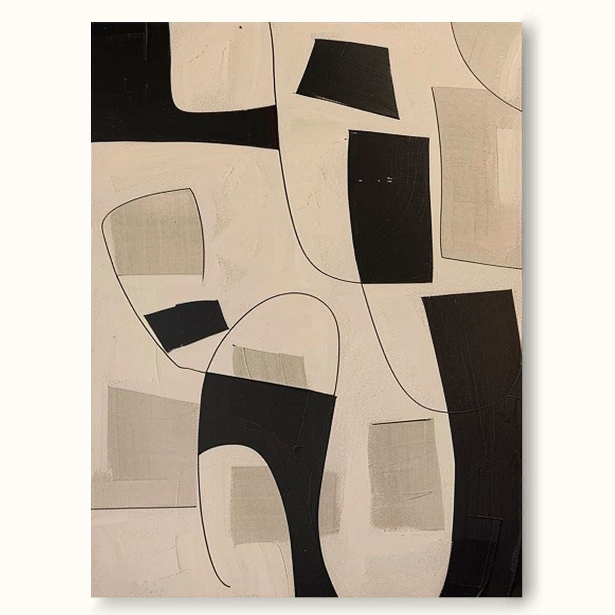 Beige Minimalist Abstract Wall Art Beige Black Abstract Painting Large ...