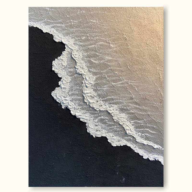 Minimalist 3d Ocean Waves Painting Original Black And White Ocean Beach Painting