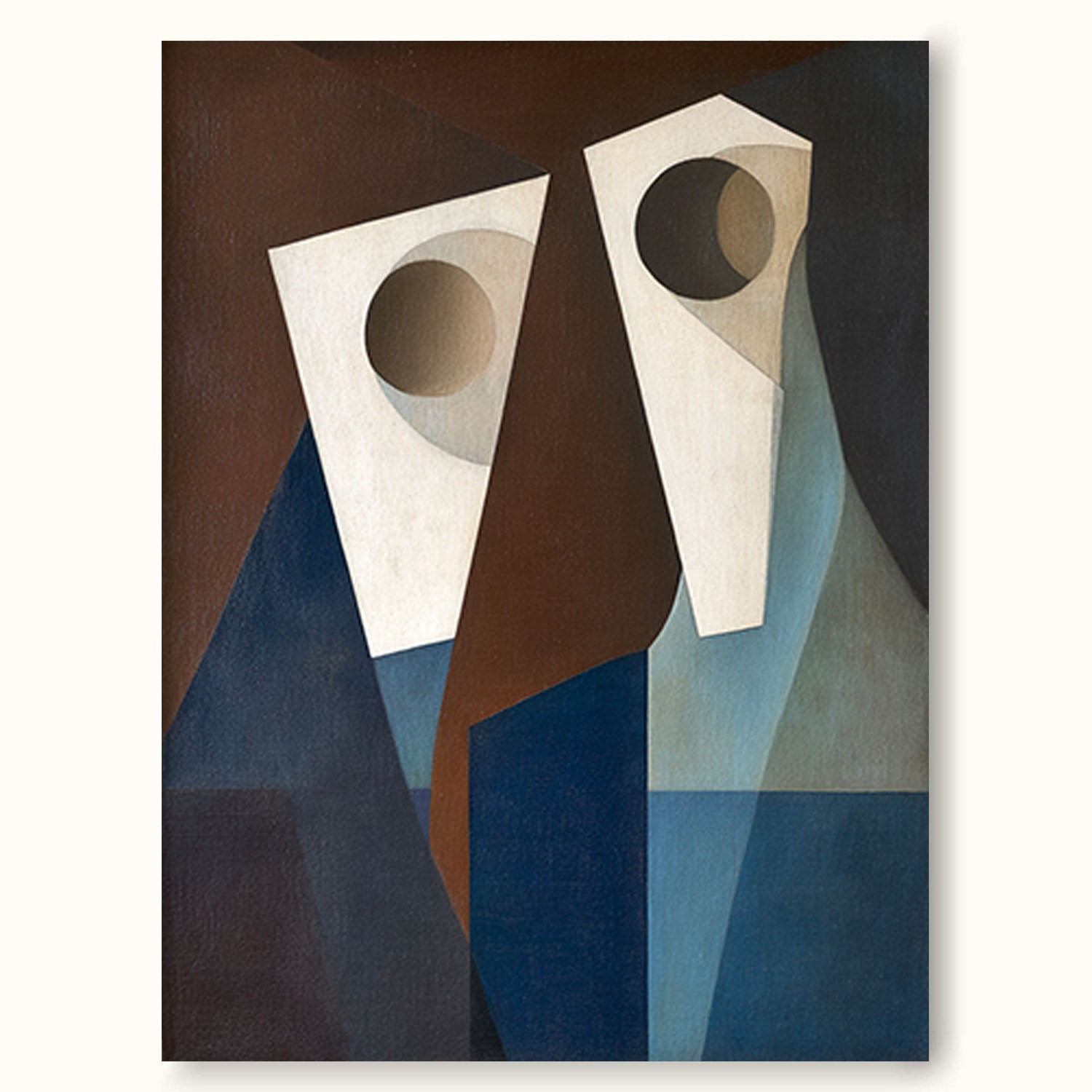 Original Abstract Geometric Human Faces Art Large Beige and Blue Geometric Abstract Faces Art Handmade Minimalist Canvas Wall Decor