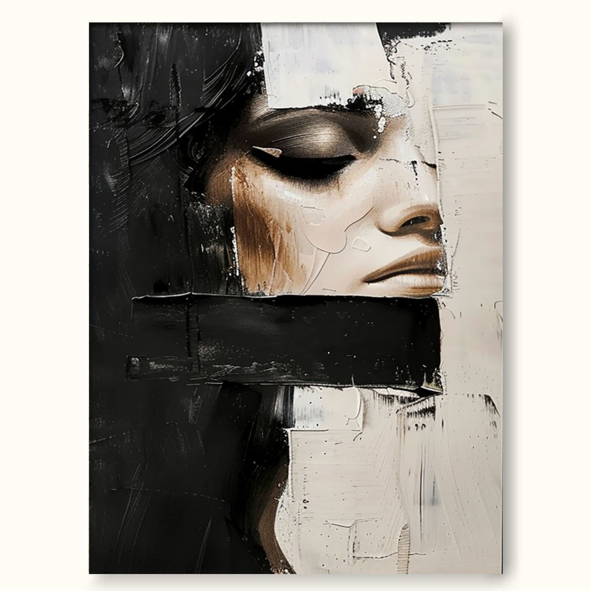 Vintage Abstract Lady Painting Black And Beige Woman Painting Decor ...