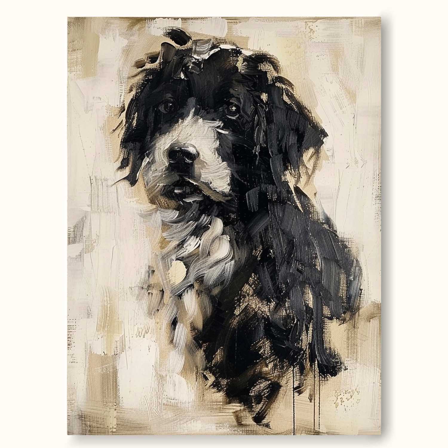 Retro Abstract Dog Painting Minimalist Dog Canvas Art Retro Neutral Abstract Oil Painting Neutral Tones Oil Painting