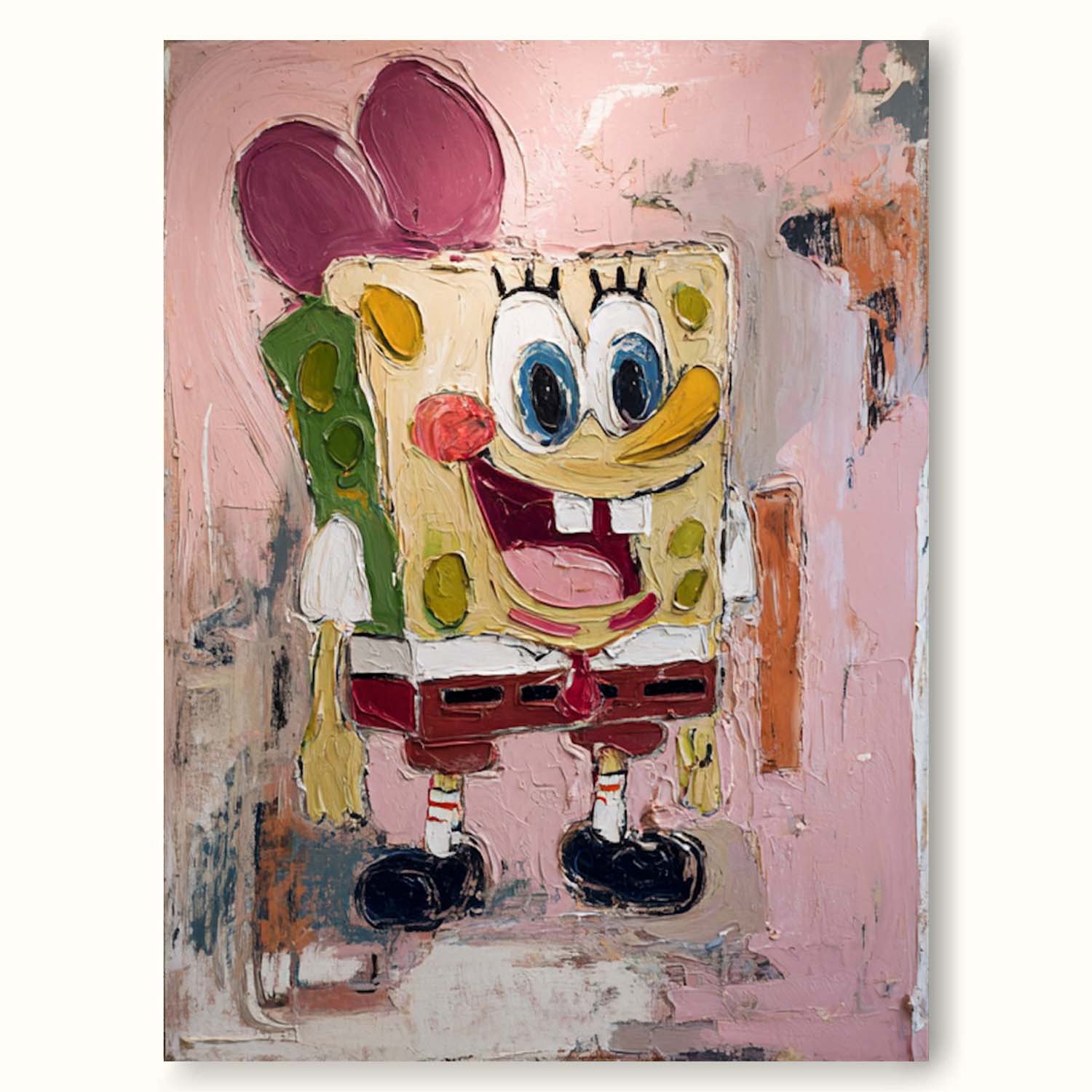 Minimalist Abstract Spongebob Texture Painting Contemporary Colorful Abstract Spongebob Wall Art Large Spongebob Painting