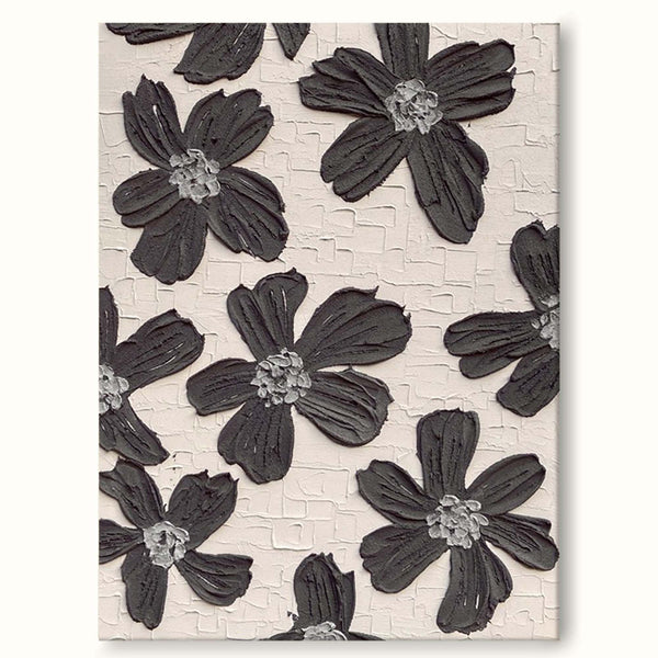 Black And Beige Texture Painting Minimalist Flower Painting Black Abstract Flowers Textural Painting