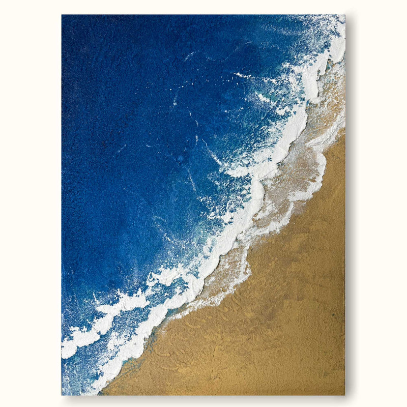  3D Minimalist Textured Ocean Painting Acrylic Framed Blue Beach Painting