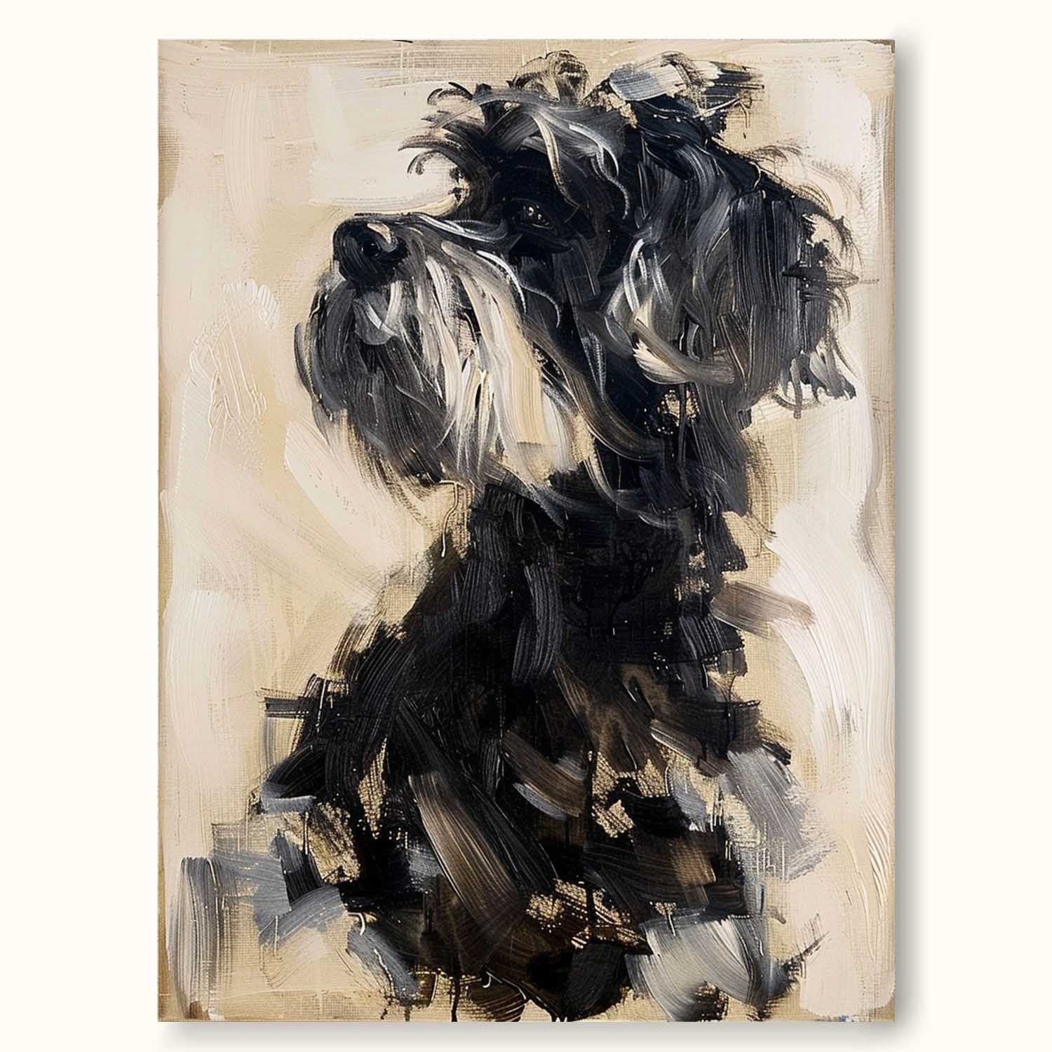 Vintage Minimalist Dog Portrait Painting Neutral Acrylic Oil Painting On Canvas Large Abstract Wall Art Decor