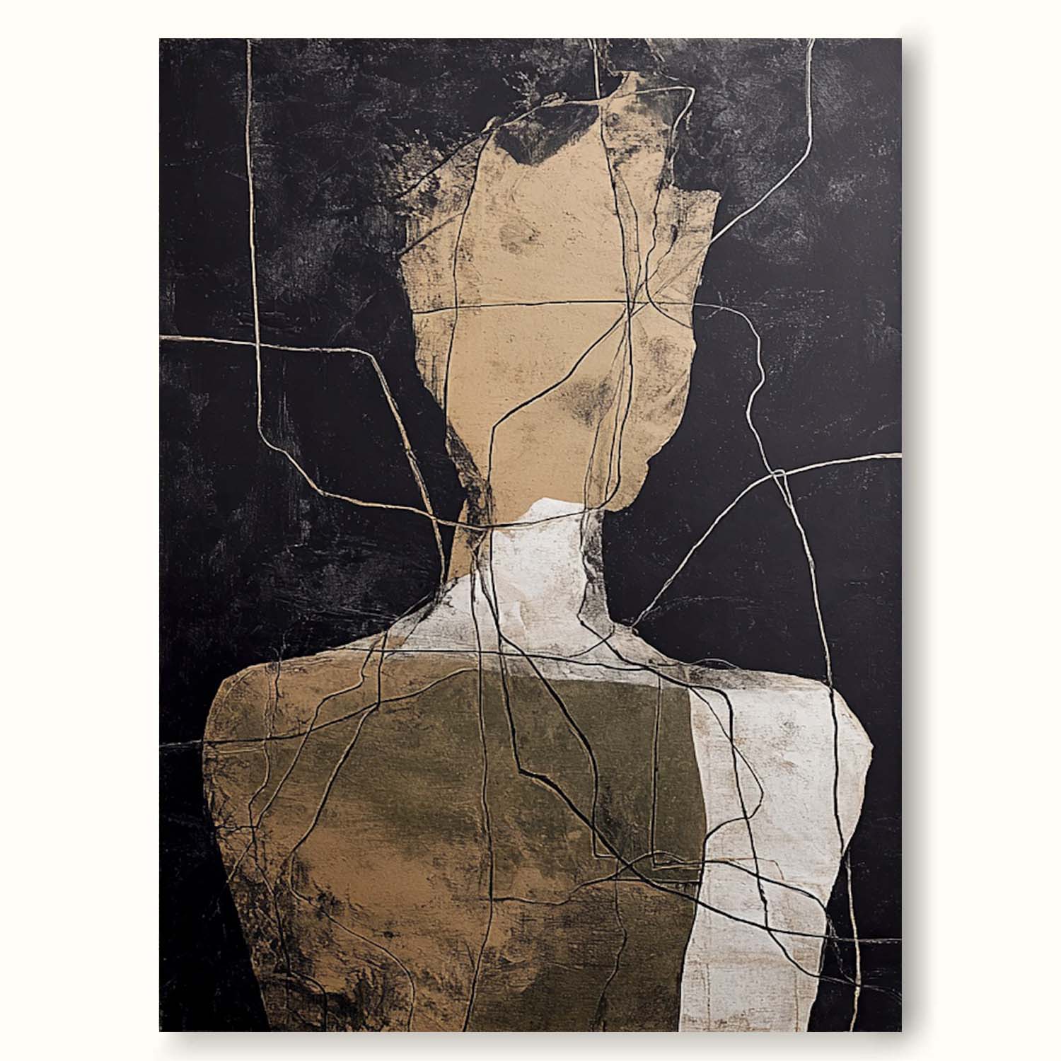 Original Beige And Black Abstract Figure Oil Painting Large Beige Minimalist Line Artwork Black And Beige Abstract People Art