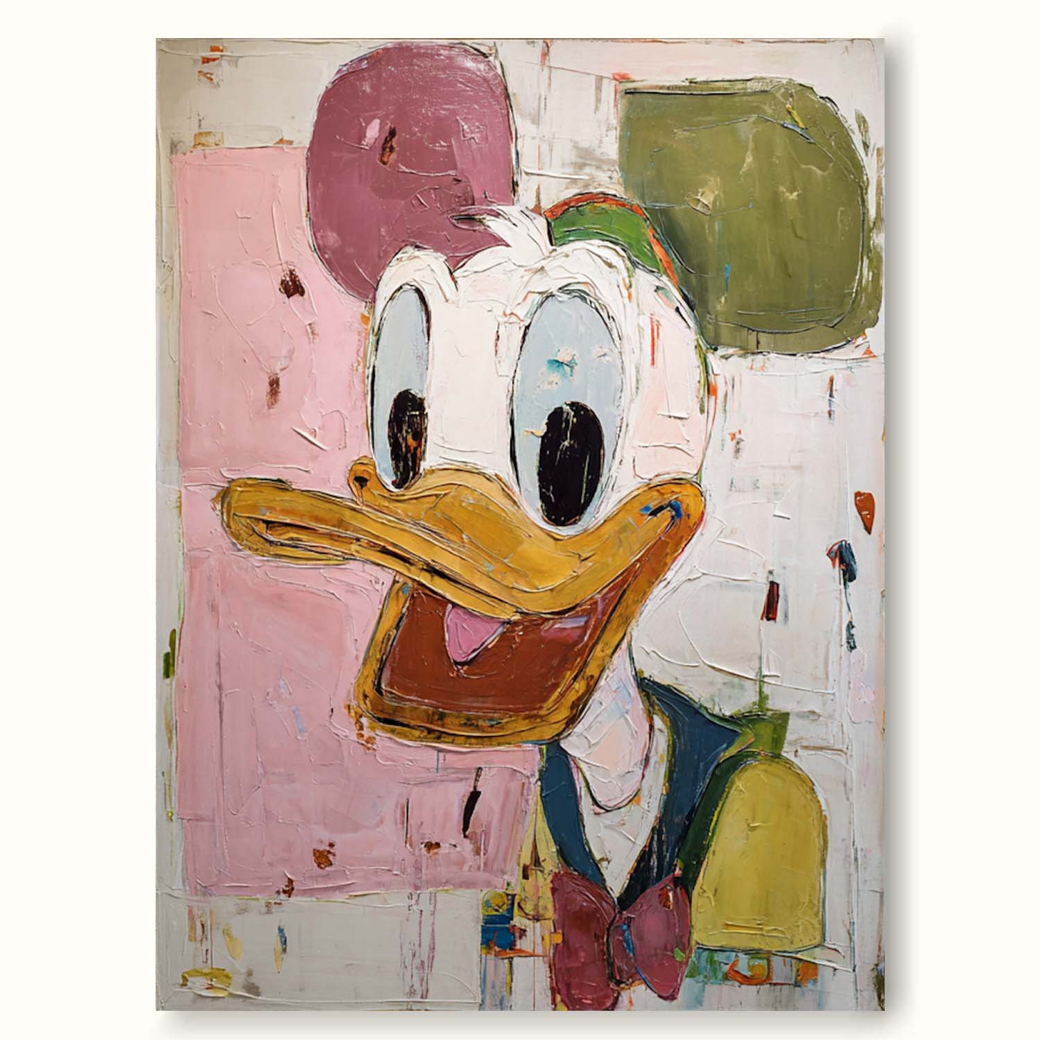 Hand-Painted Donald Duck Wall Art Donald Duck Abstract Oil Painting Colorful Abstract Cartoon Decor