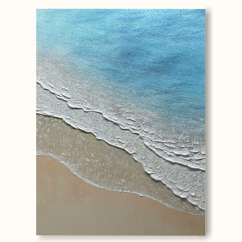 3D Minimalist Blue Ocean Painting on Canvas Acrylic Abstract Coastal Landscape Canvas Painting