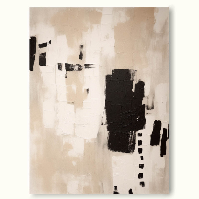 Oversized Beige Abstract Painting Large Abstract Oil Painting Original Beige Black Wabi Sabi Wall Art