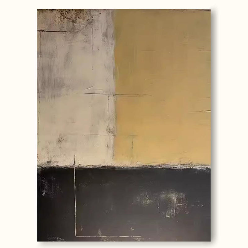 Oversize Minimalist Canvas Painting Black Yellow Beige Original Handmade Abstract Wall Art