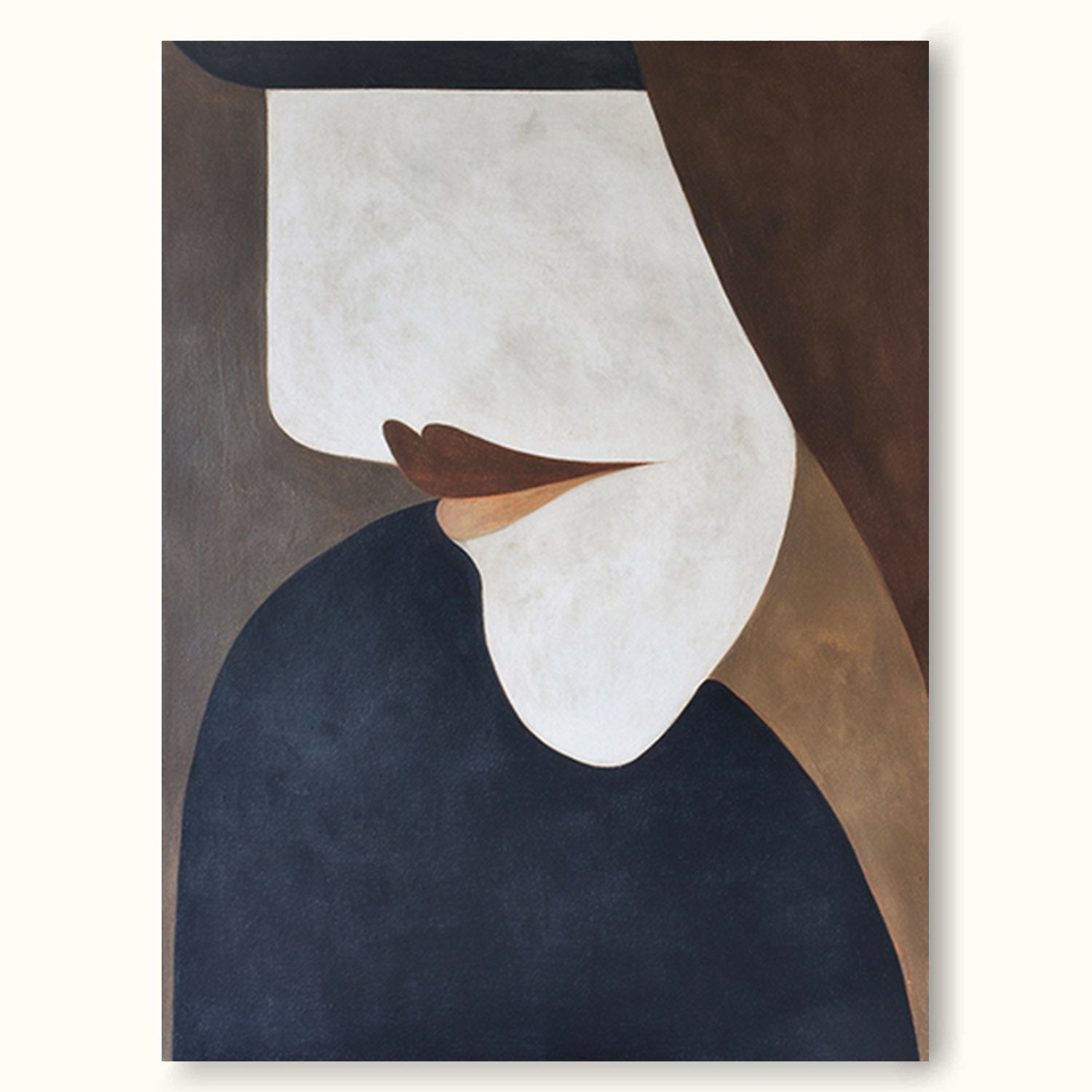 Handmade Minimalist Face Oil Painting Blue White Abstract Face Painting Large Geometric Face Oil Painting 