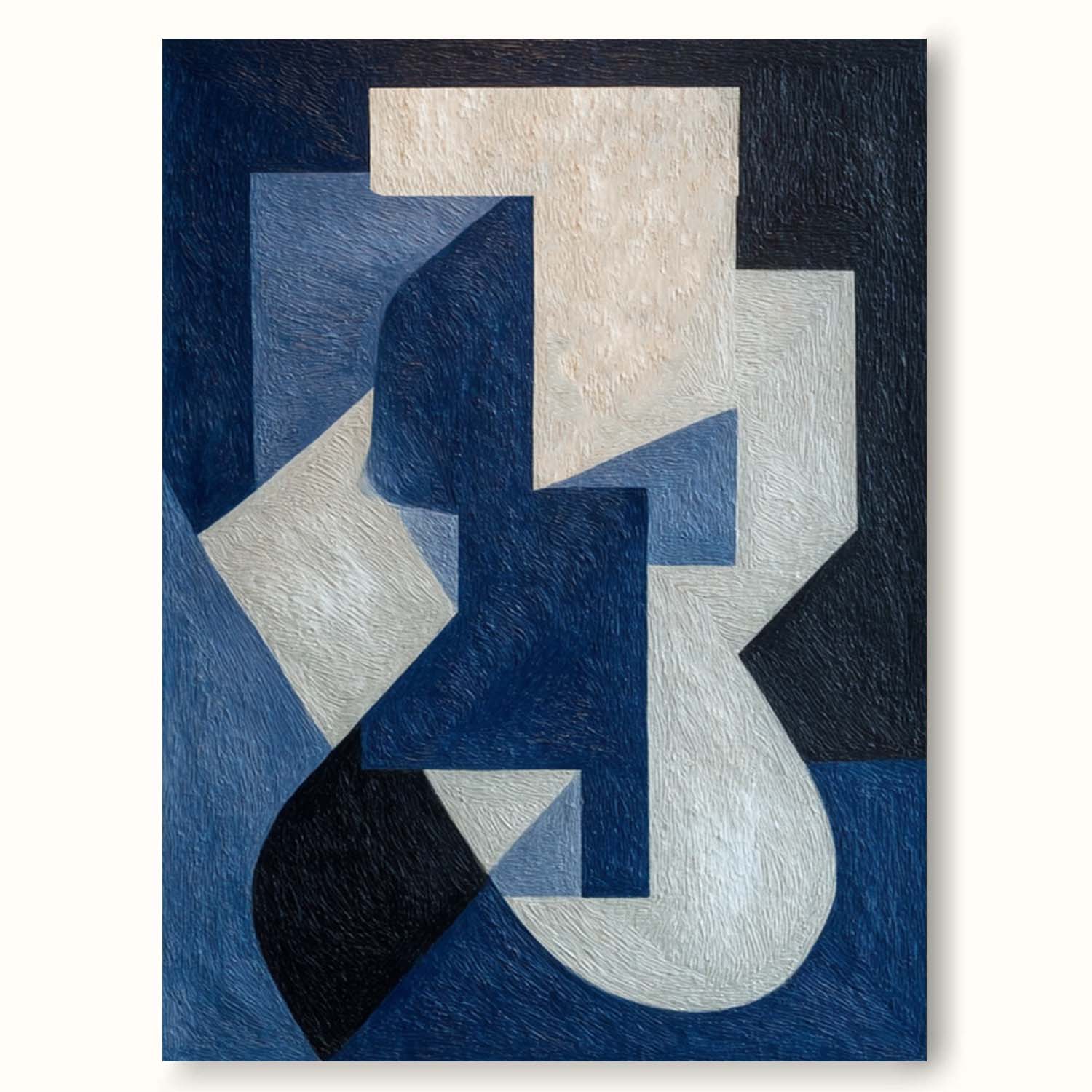 Large White and Blue Abstract Art Minimalist Wabi Sabi Canvas Art Original Abstract Geometric Painting 