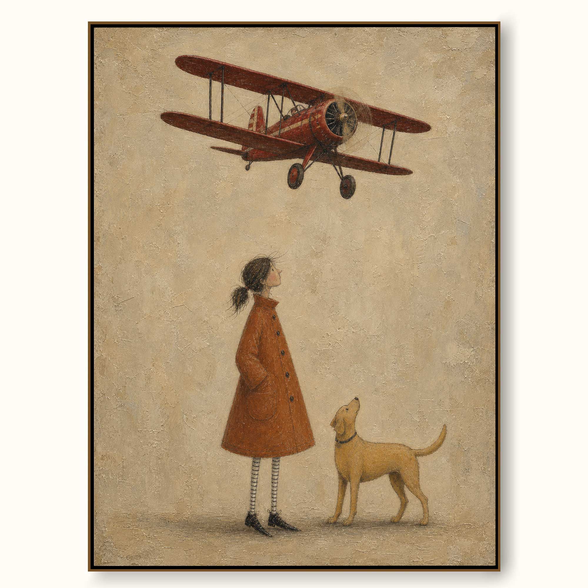 Vintage Red Biplane Painting Original Art For Travel Lovers Home Decor