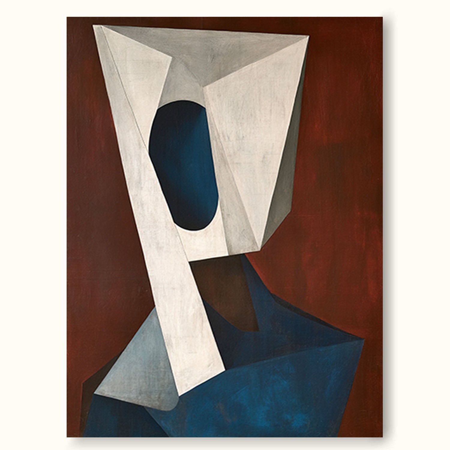 Beige And Navy Minimalist Abstract Geometric Oil Painting Modern Large Beige And Blue Geometric Abstract Oil Painting