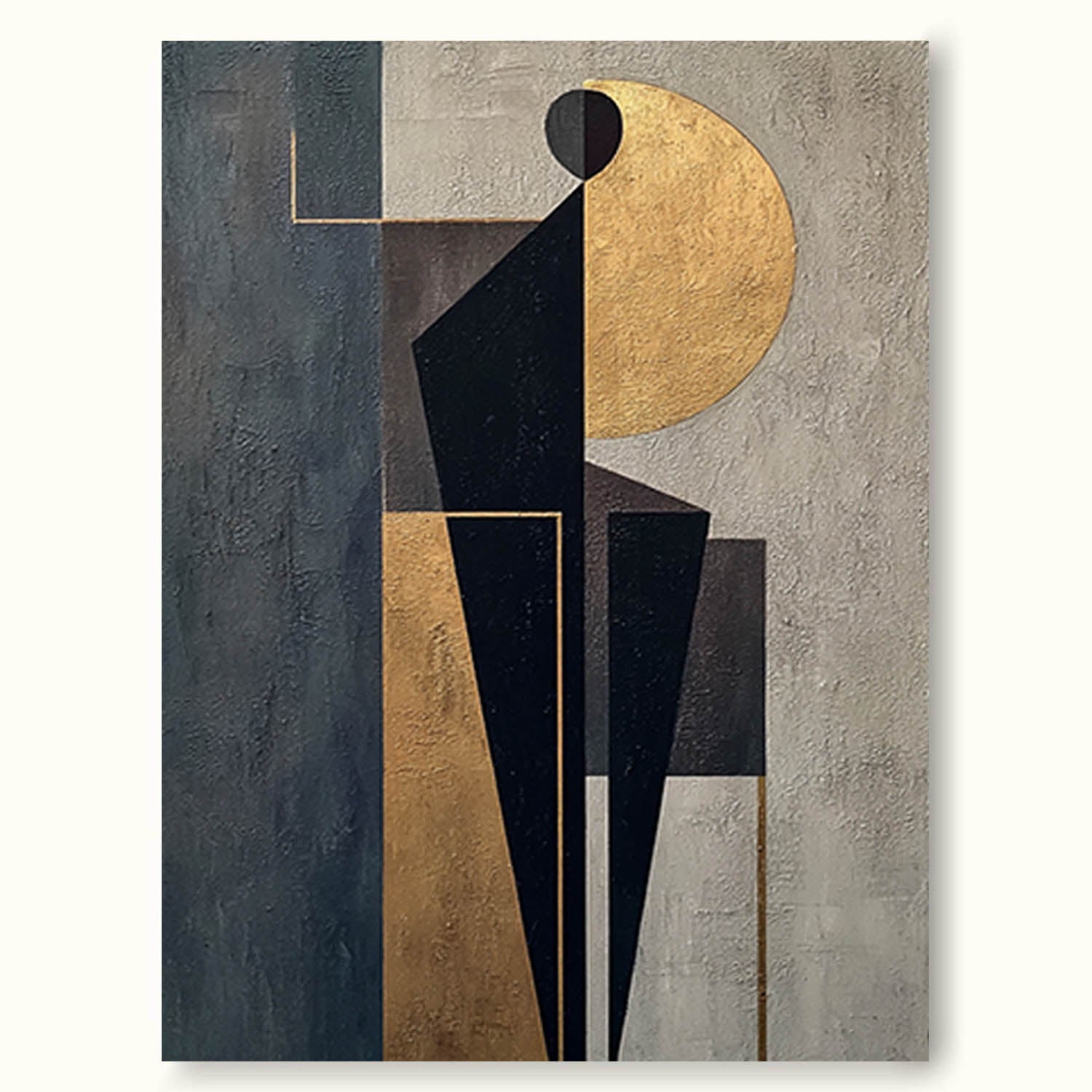 Handmade Geometric Human Form Abstract Art Original Black And Gold Abstract Human Shape Art Black And Gold Geometric Abstract Painting