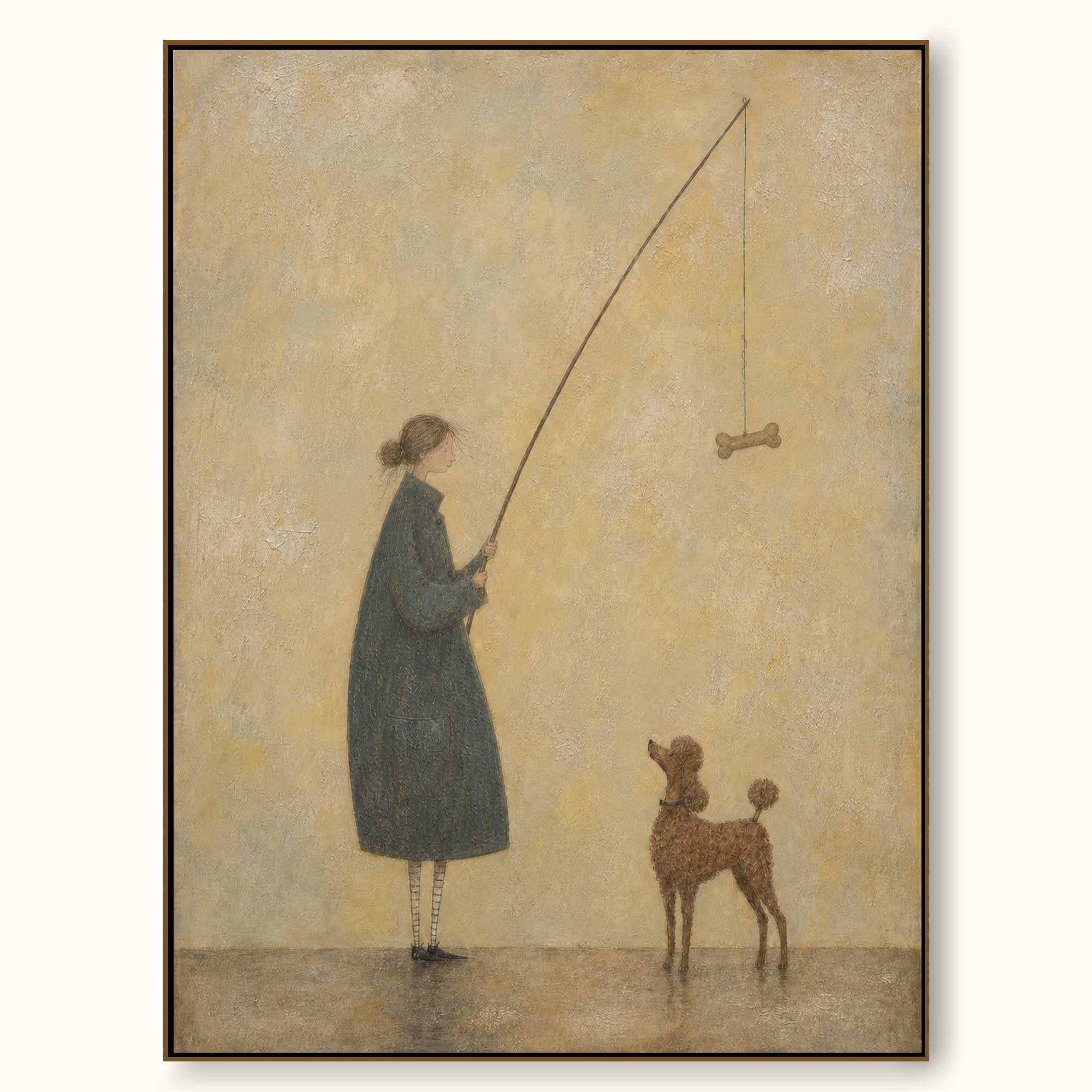 Large Man With House And Poodle Oil Painting Handmade Whimsical Wall Art