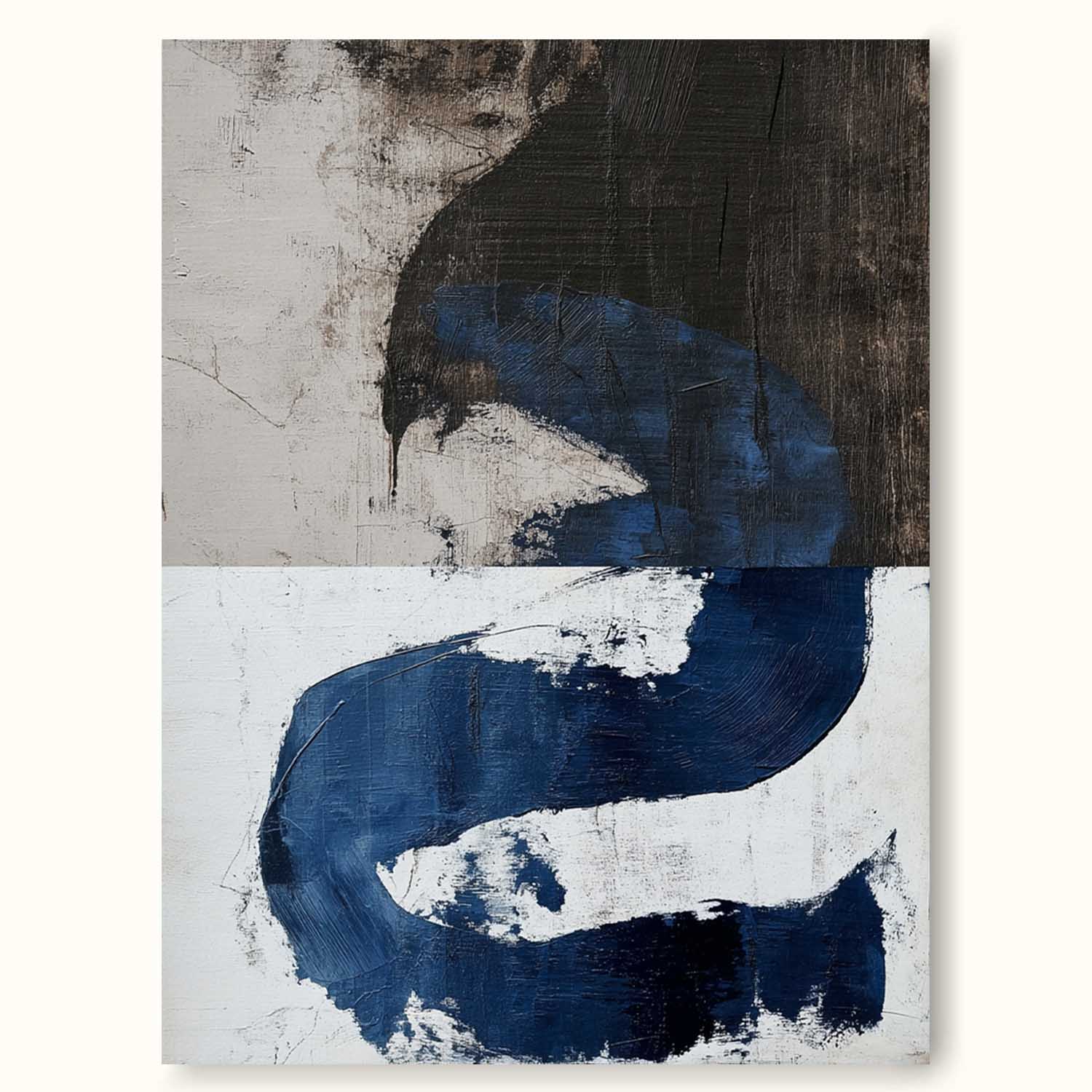 Modern Blue And Black Abstract Painting Minimalist Blue Line Textured Canvas Art Handmade Abstract Wall Decor
