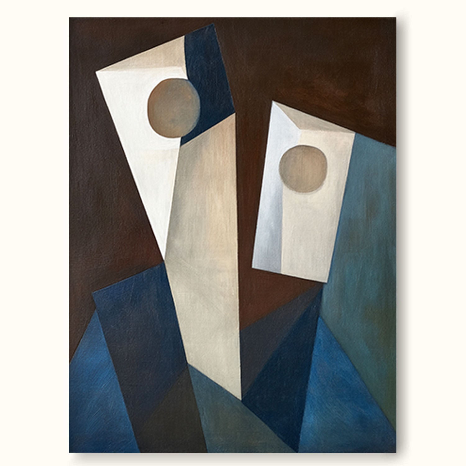Minimalist Beige And Blue Abstract Geometric Faces Art Handmade Wabi Sabi Beige And Blue Geometric Faces Art Handmade Canvas Wall Decor
