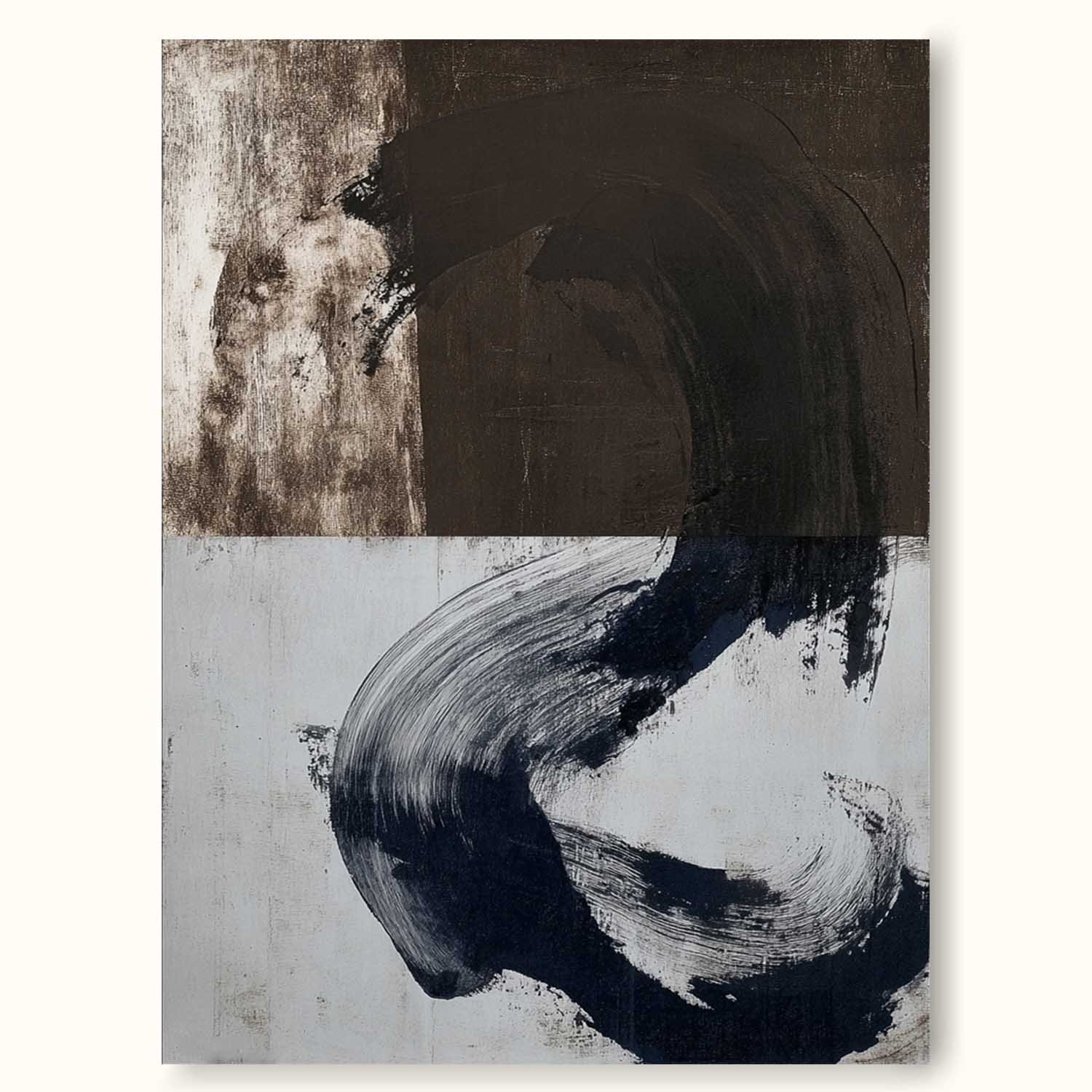 Handmade Brown And White Textured Oil Painting Minimalist Abstract Wall Art Contemporary Wabi Sabi Canvas For Home Decor