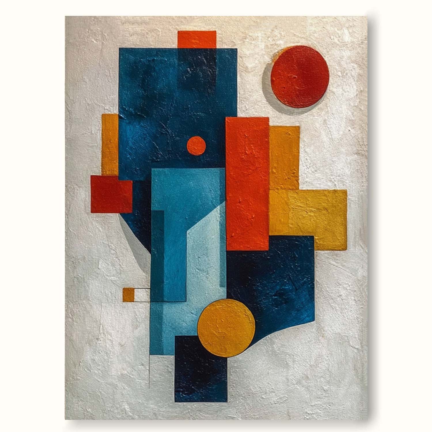 Large White And Blue Geometric Painting Original Colorful Geometric Painting Minimalist Wabi Sabi Geometric Canvas Art