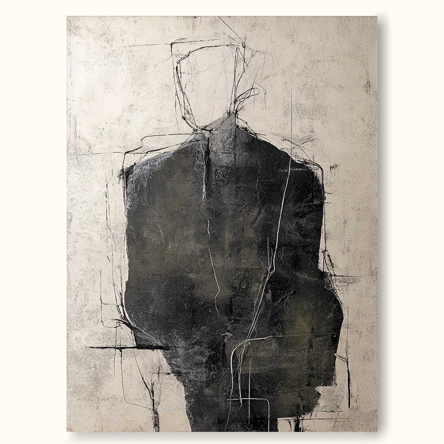 Beige Black Abstract Portrait Painting Beige And Black Abstract Figure Artwork Original Beige And Black Oil Painting