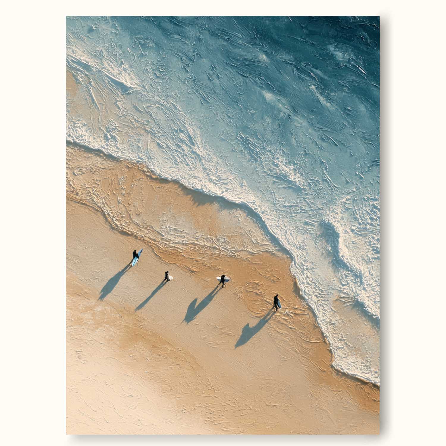 Large Abstract Coastal Scene in Beige and Blue Large Minimalist Surfing Canvas Neutral Brown and Blue Seascape Painting