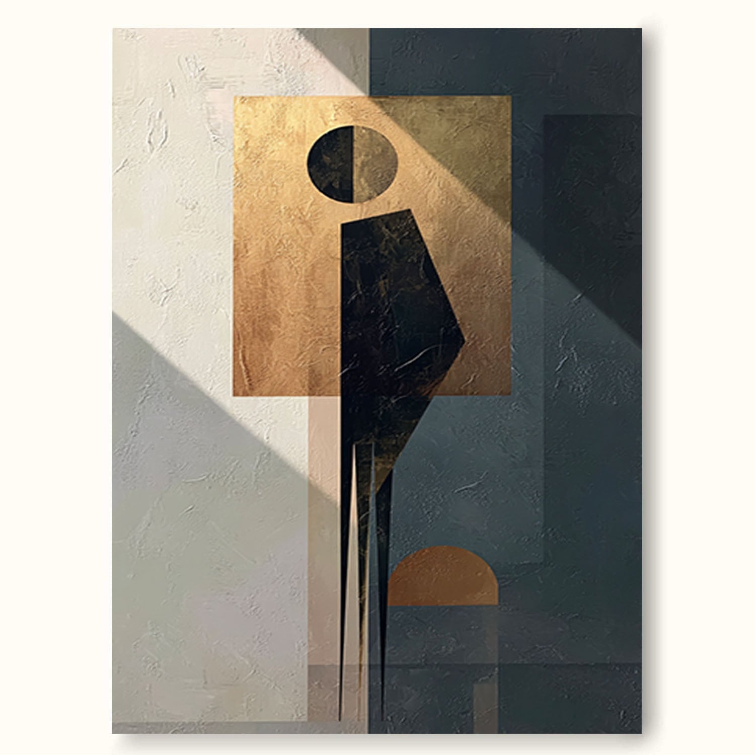 Original Geometric Human Figure Art Black And Gold Minimalist Abstract Wall Art Handmade Abstract Gold Figure Art