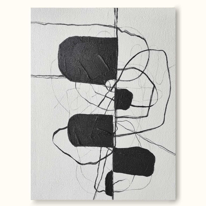 Large Black And White Minimalist Abstract Canvas Art Minimalist Line Painting Framed
