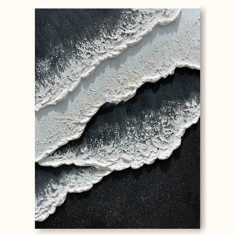 3d Black White Wave Painting On Canvas Minimalist Black And White Ocean Texture Wall Art