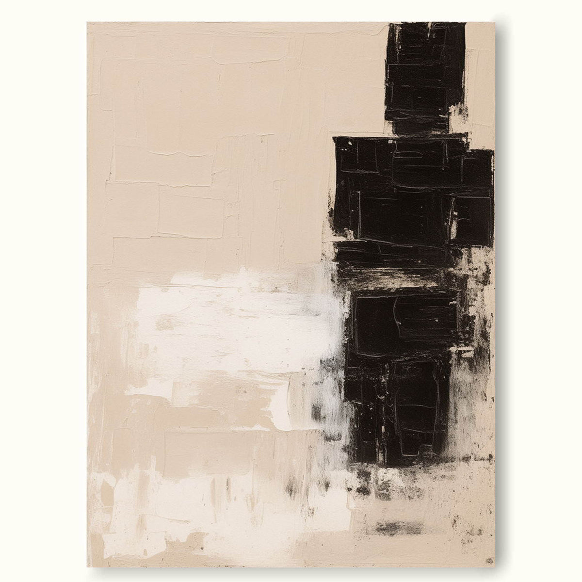 Large Beige Abstract Painting Original Black Beige Minimalist Wall Art ...