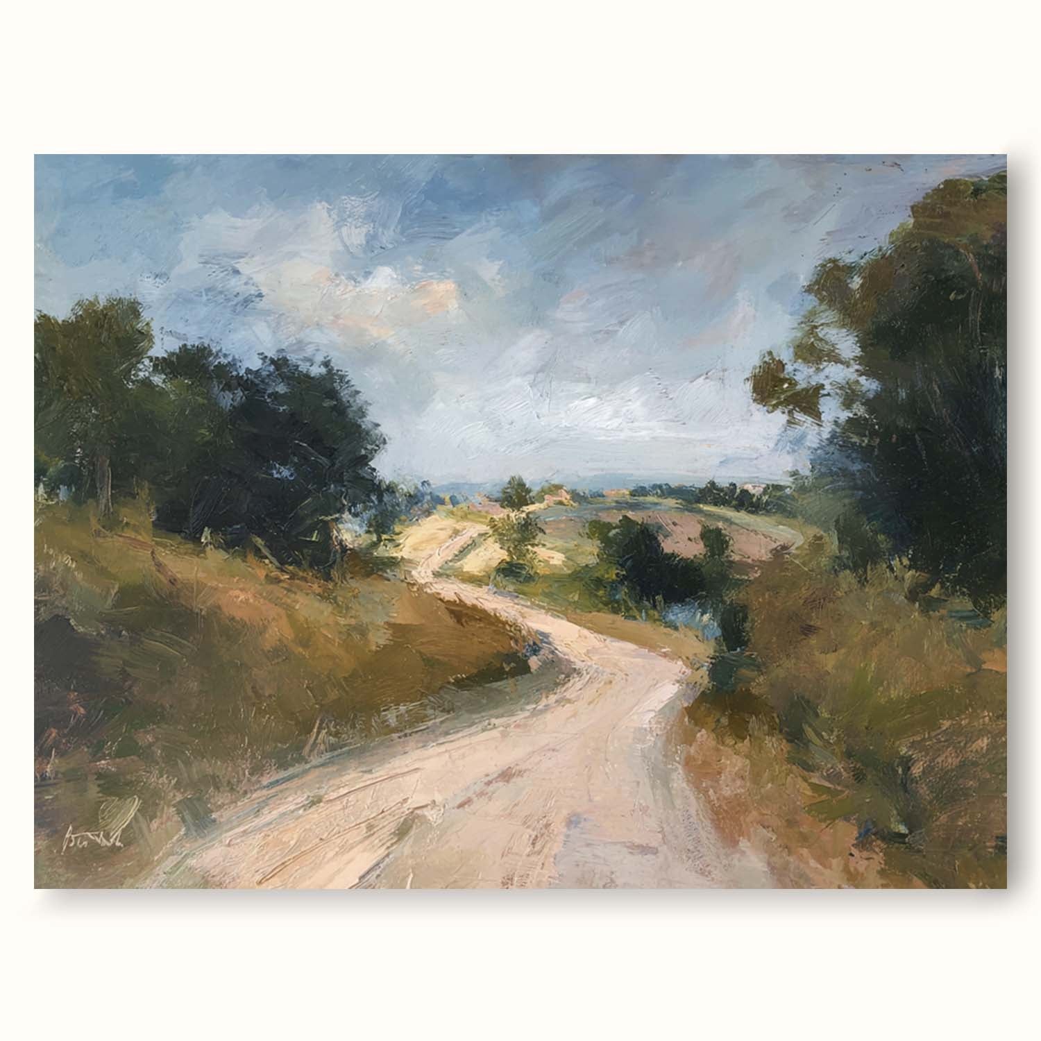Minimalist Hand-Painted Rural Road Oil Painting Large Neutral Countryside Wall Art Large Country Landscape Wall Art 