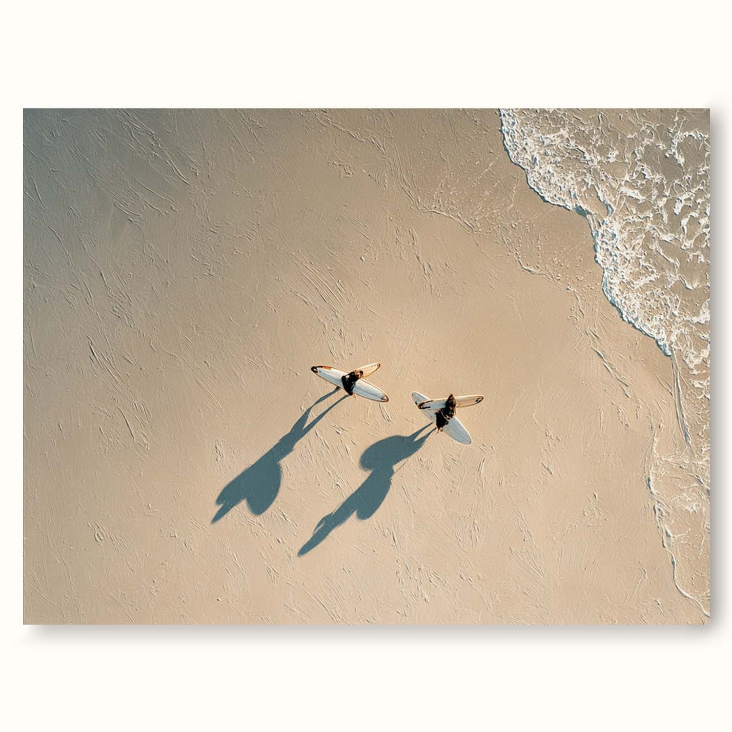 Contemporary Beige Minimalist Surfing Canvas Artwork Large Handmade Beach Scene Painting Neutral Coastal Abstract Wall Art