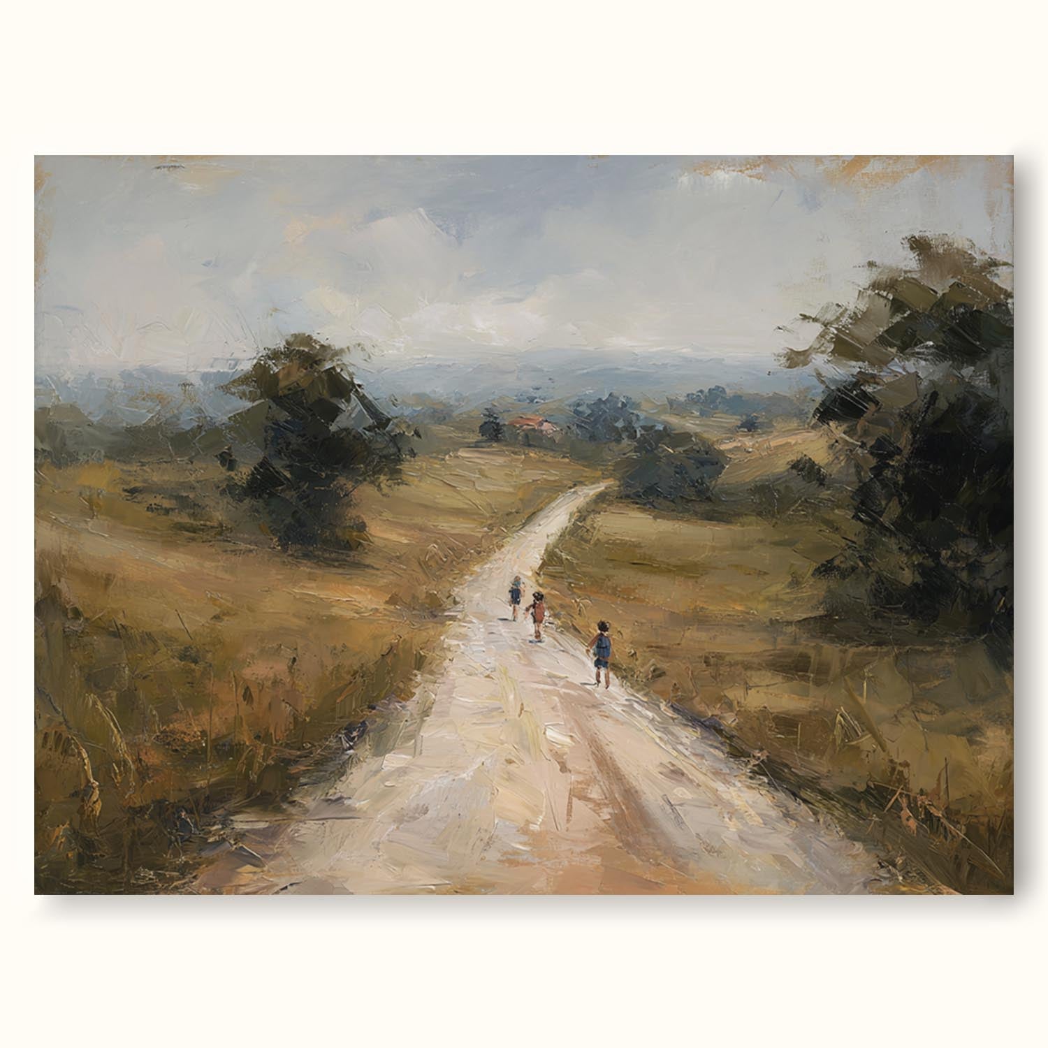 Large Minimalist Warm Earth Tones Country Road Landscape Wall Art Original Beige And Brown Countryside Oil Painting