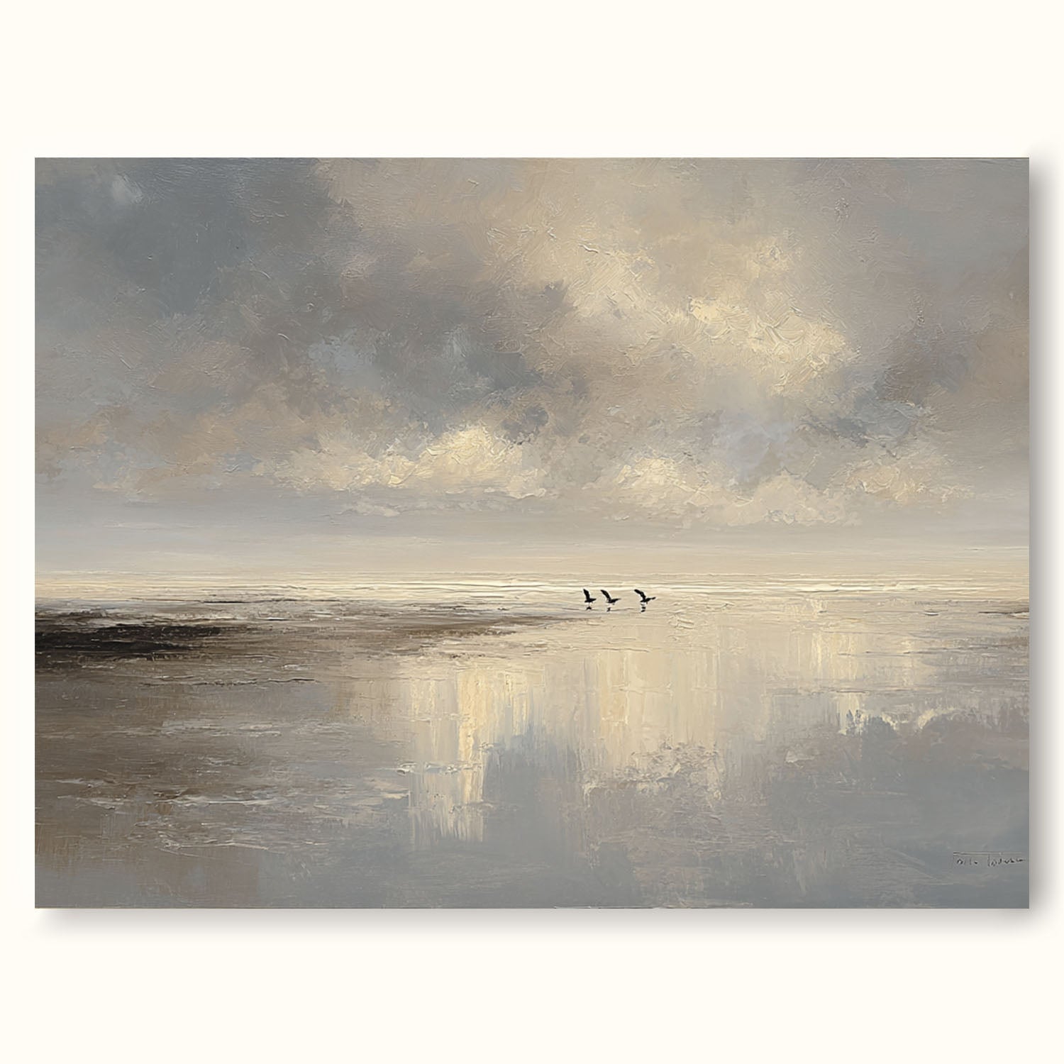 Original Beige And Neutral Seascape Minimalist Ocean Oil Painting On Canvas Large Handmade Coastal Wall Art