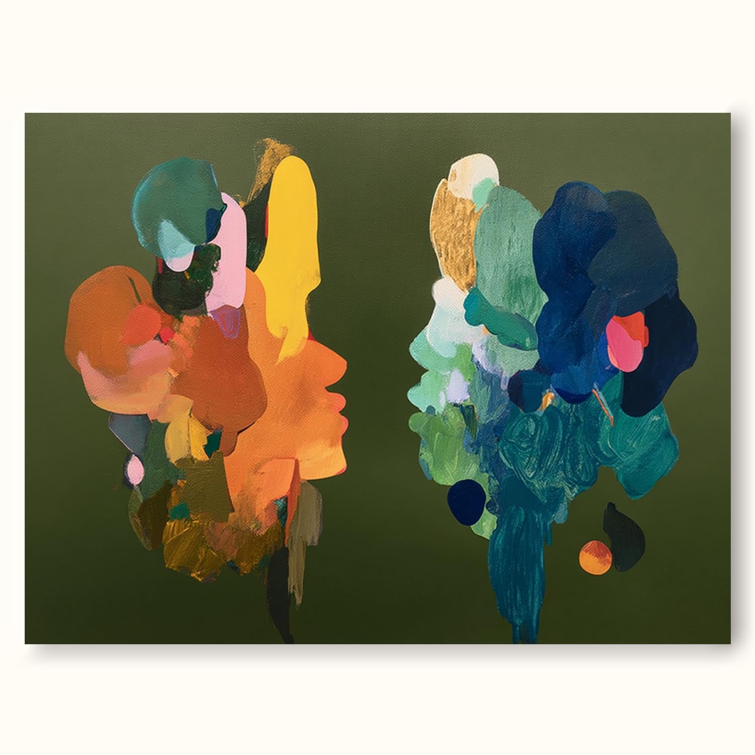 Modern Minimalist Abstract Face Art In Sage Green Horizontal Textured Canvas Minimalist Green Wall Art