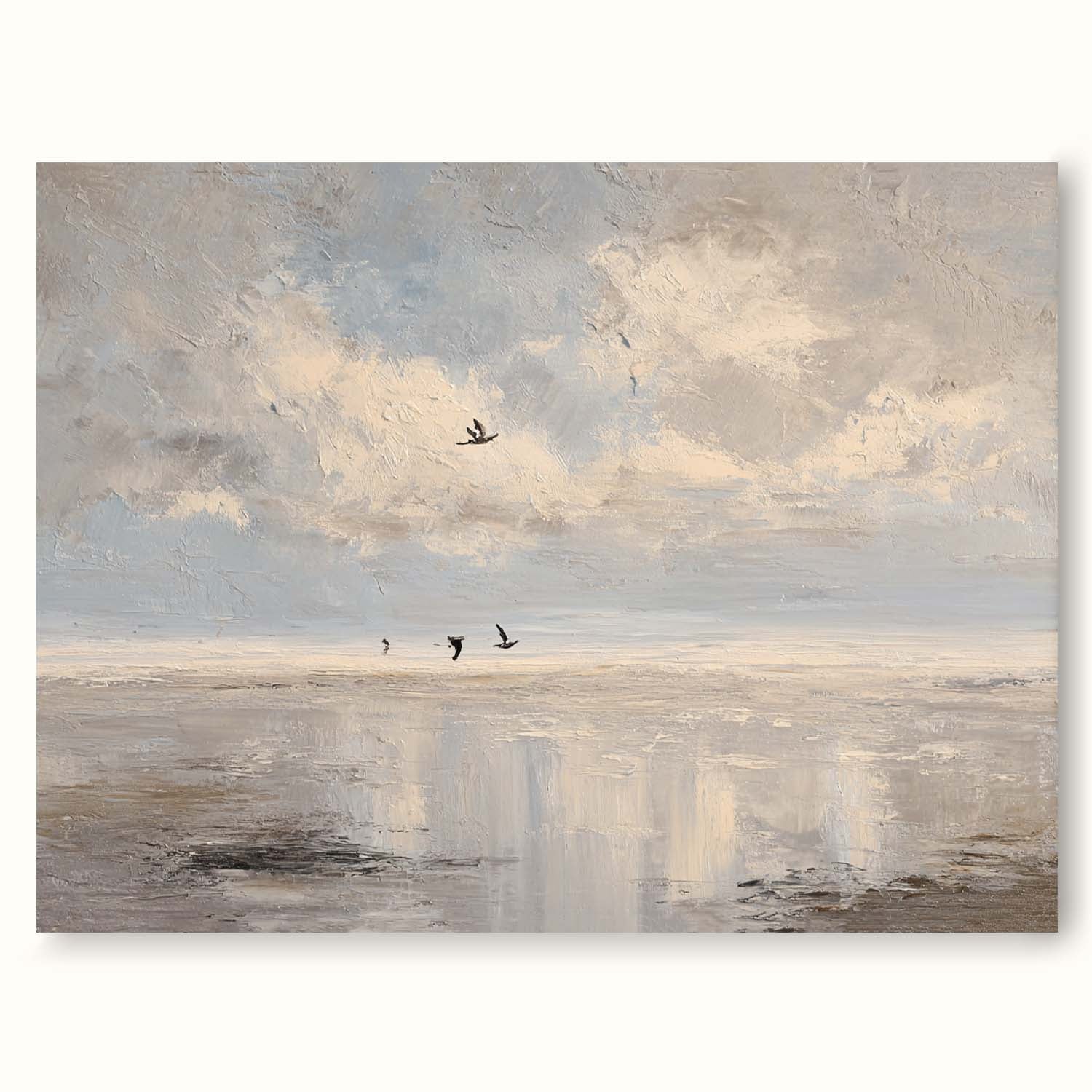 Large Neutral Coastal Oil Painting Textured Handmade Seascape Wall Art In Beige And Gray Original Beige Seascape Painting On Canvas