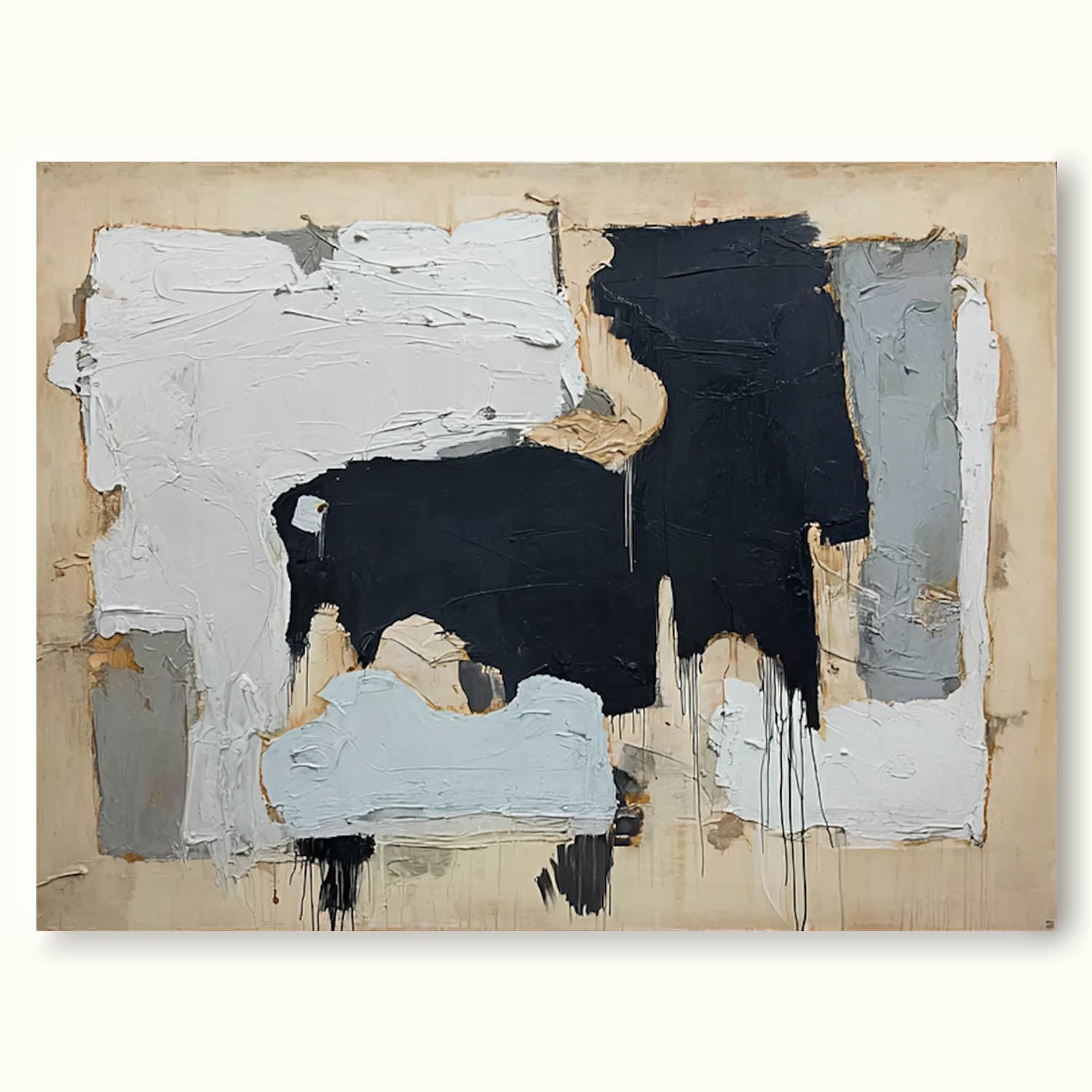 Large Minimalist Beige And Gray Abstract Oil Painting Original Beige And Black Texture Wall Art Neutral Beige Abstract Canvas Art
