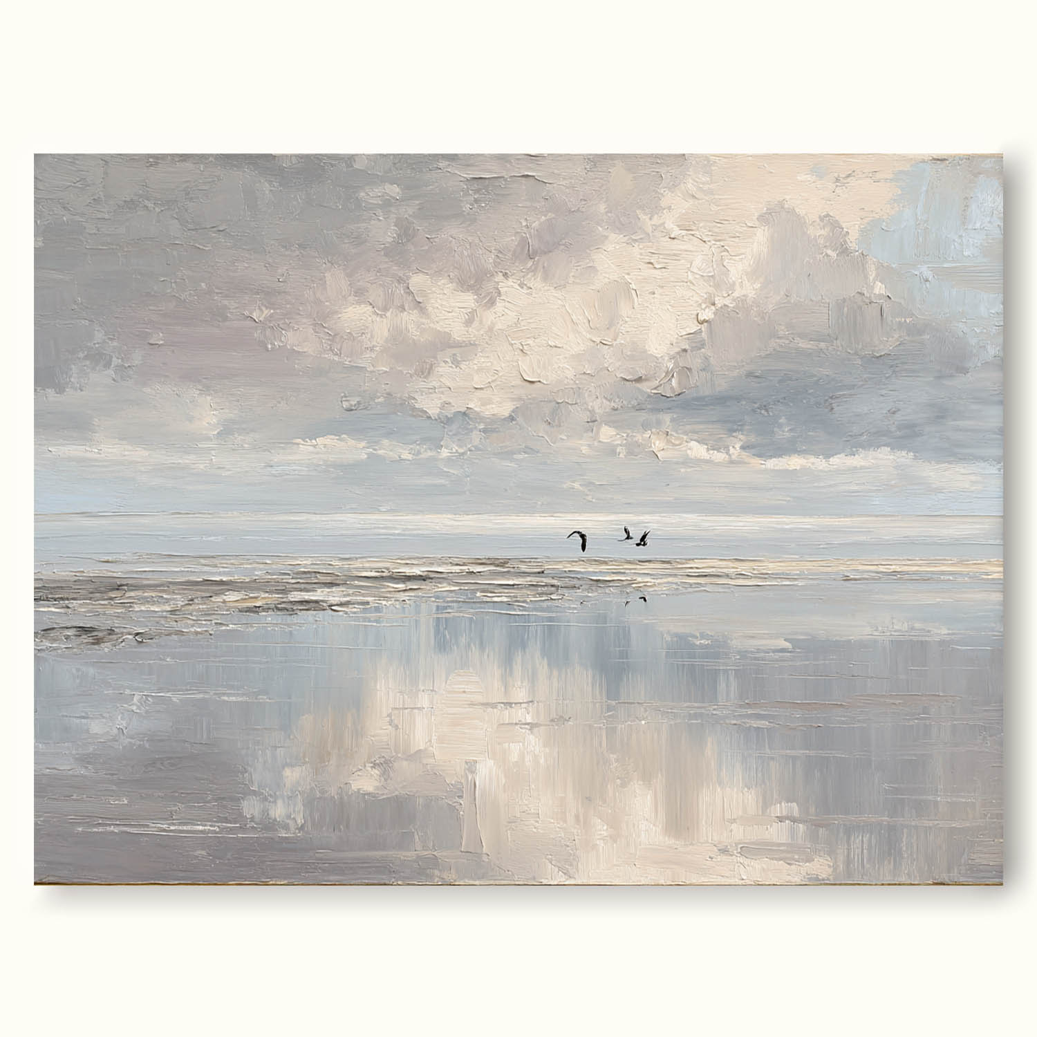 Minimalist Beige And Blue Ocean Wall Art Original Handmade Seascape Oil Painting Large Abstract Beige Ocean Wall Art