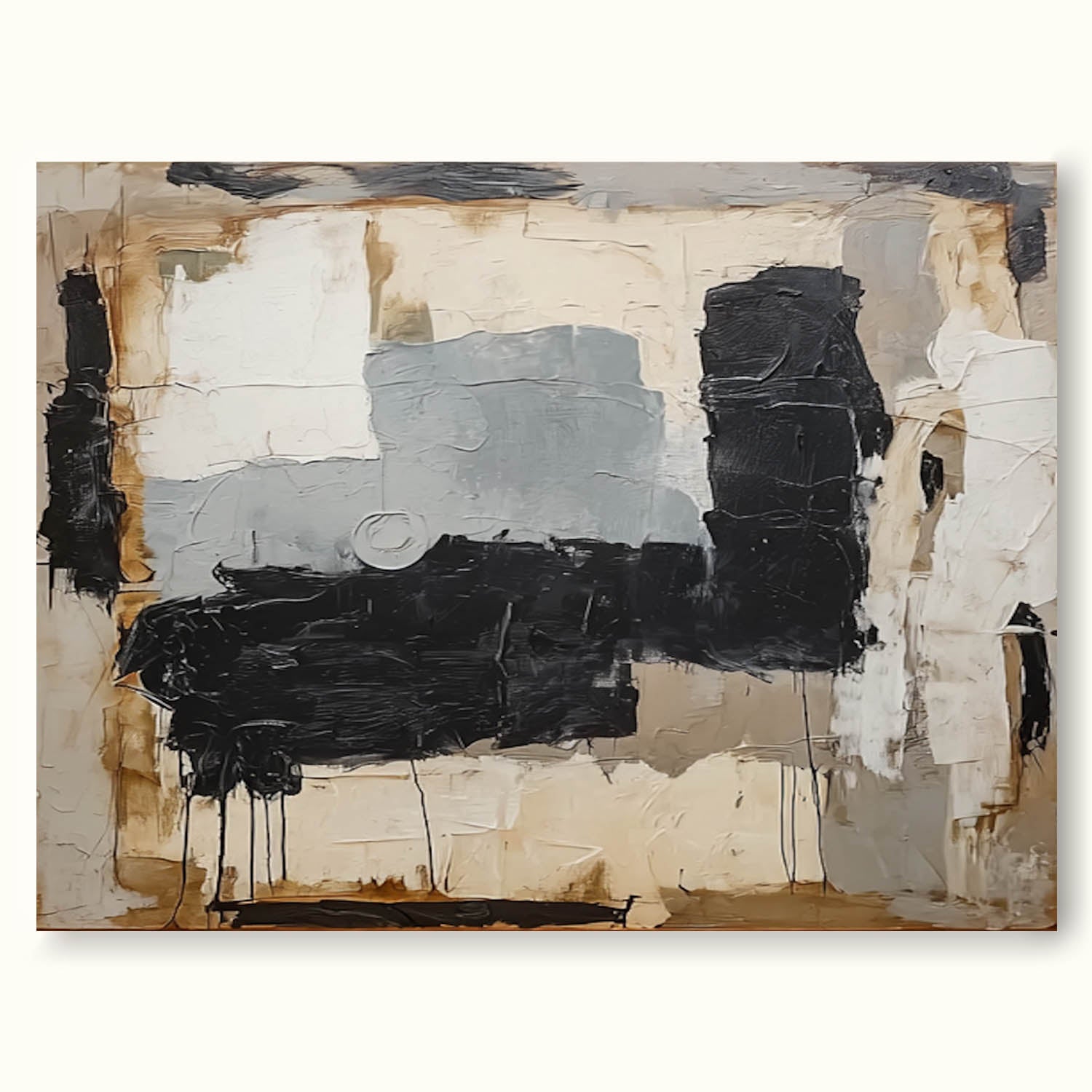 Large Minimalist Beige Gray And Black Abstract Painting Contemporary Abstract Beige And Black Canvas Decor