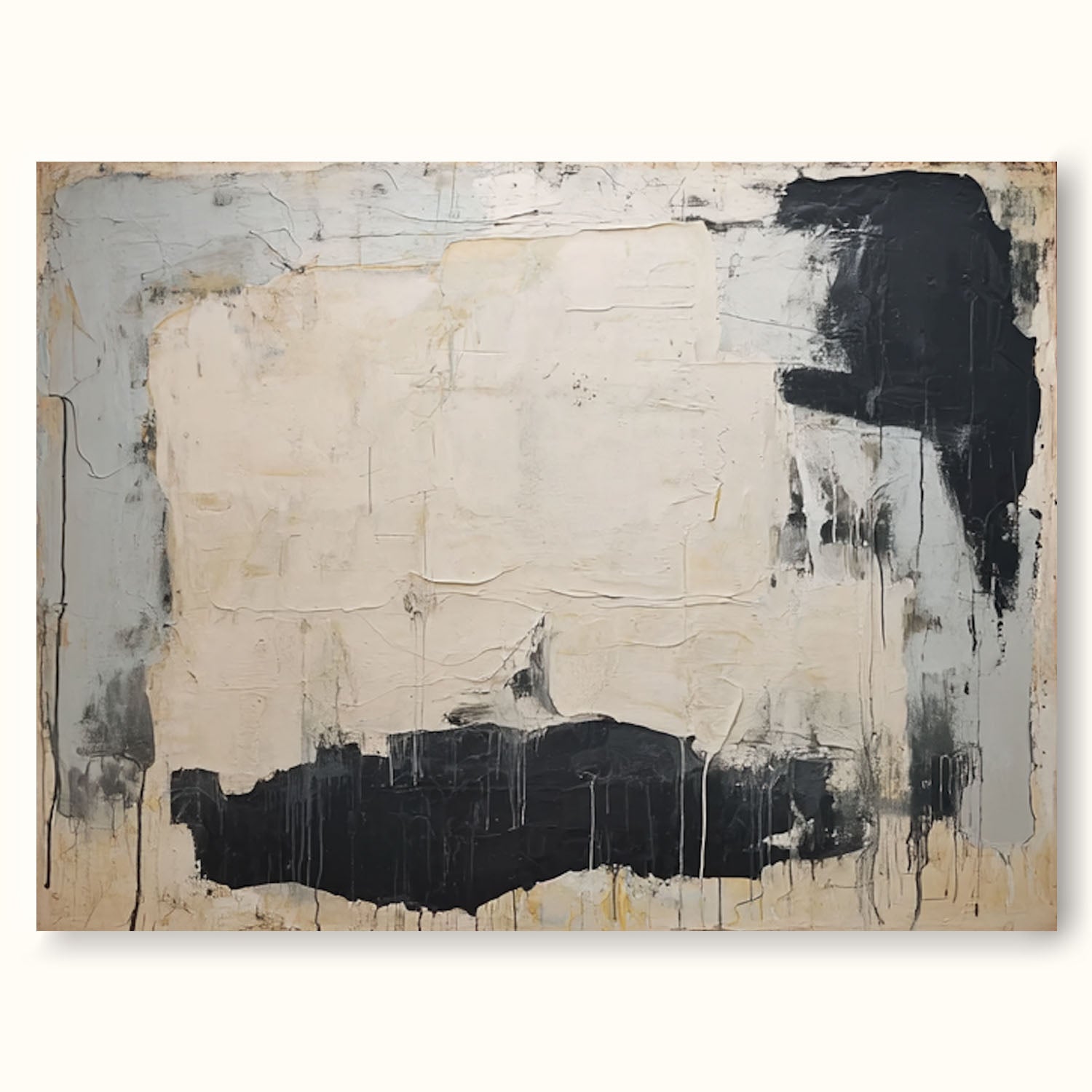 Large Beige Black And Gray Abstract Painting Beige And Black Textured Canvas Art Wabi Sabi Beige Abstract Wall Art