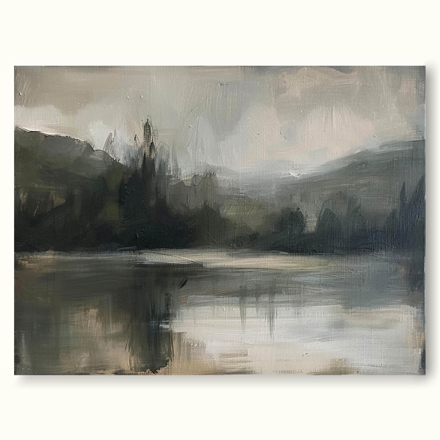 Retro Lake And Mountain Texture Painting Original Lake Wall Art Vintage Lake And Mountain Wall Art