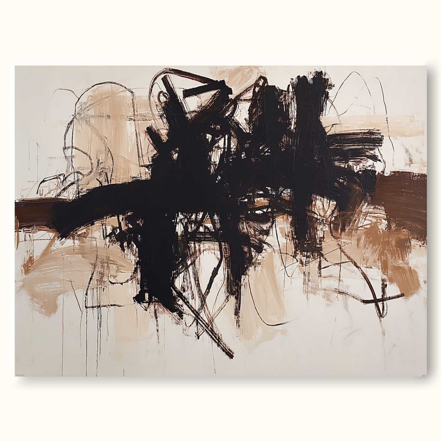 Minimalist Beige And Black Abstract Painting Beige And Black Minimalist Abstract Wall Art Neutral Black Abstract Canvas Art