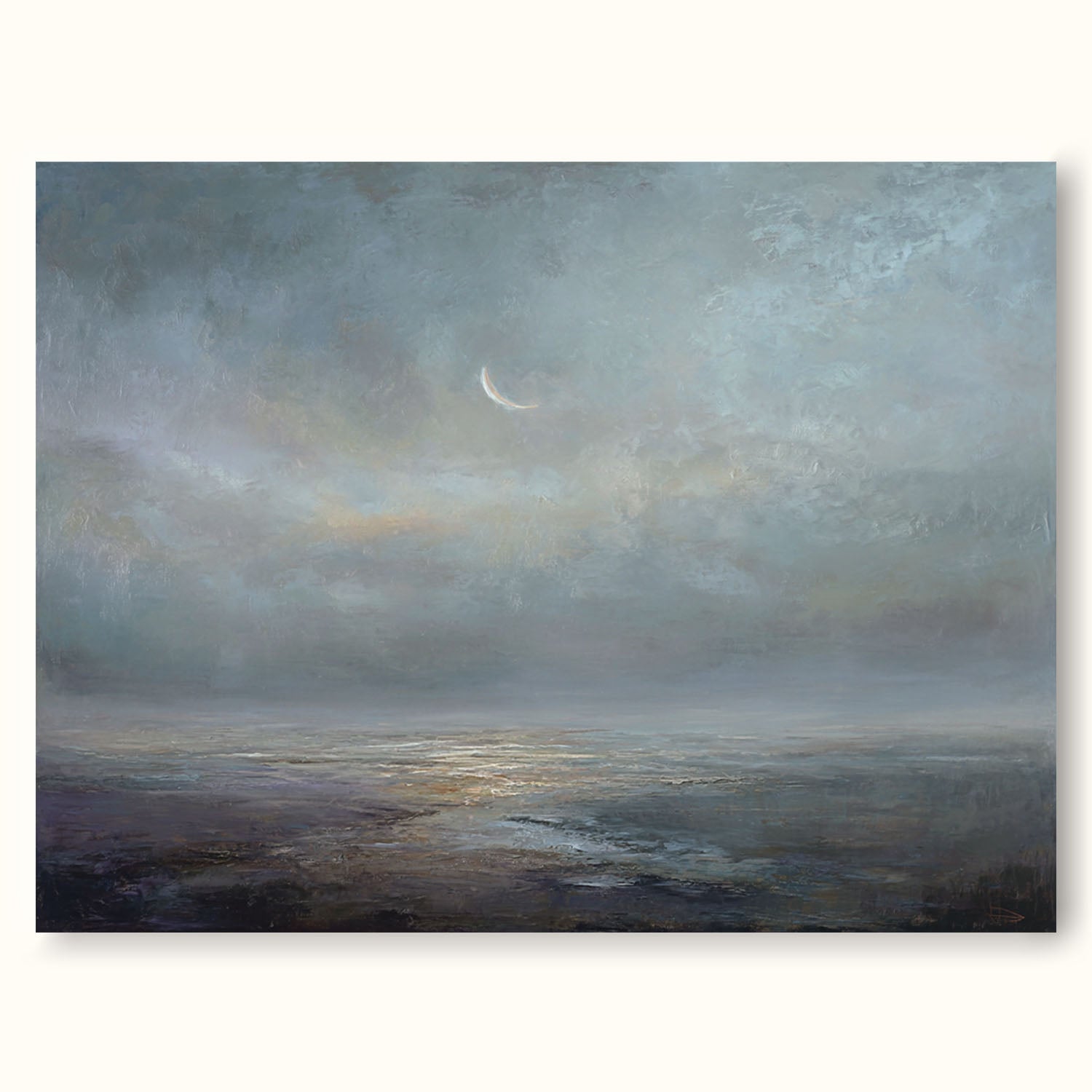 Large Wabi Sabi Abstract Ocean Painting In Blue And Gray Original Blue Gray Horizon Painting Large Gray Beach Oil Painting