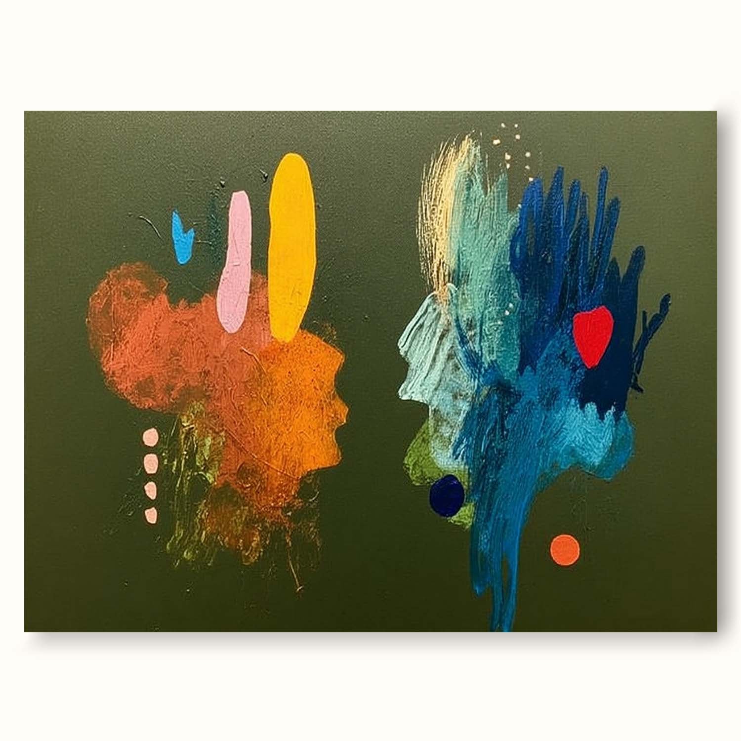 Minimalist Organic Modern Green Oil Painting Large Horizontal Framed Art For Mid-Century Home