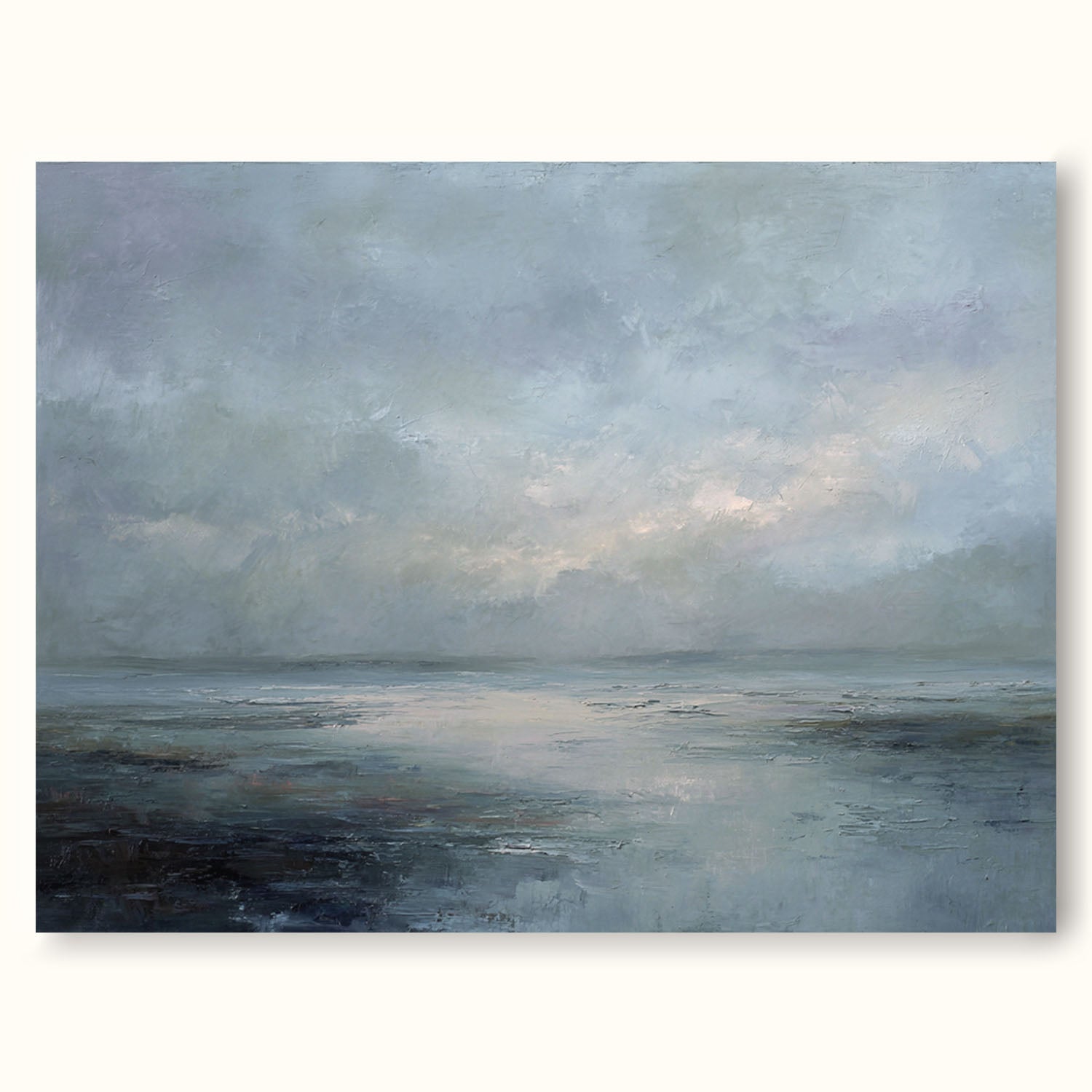 Large Blue And Gray Beach Oil Painting Minimalist Coastal Wall Art Neutral Blue Seascape Painting Handmade Minimalist Beach Scene Art
