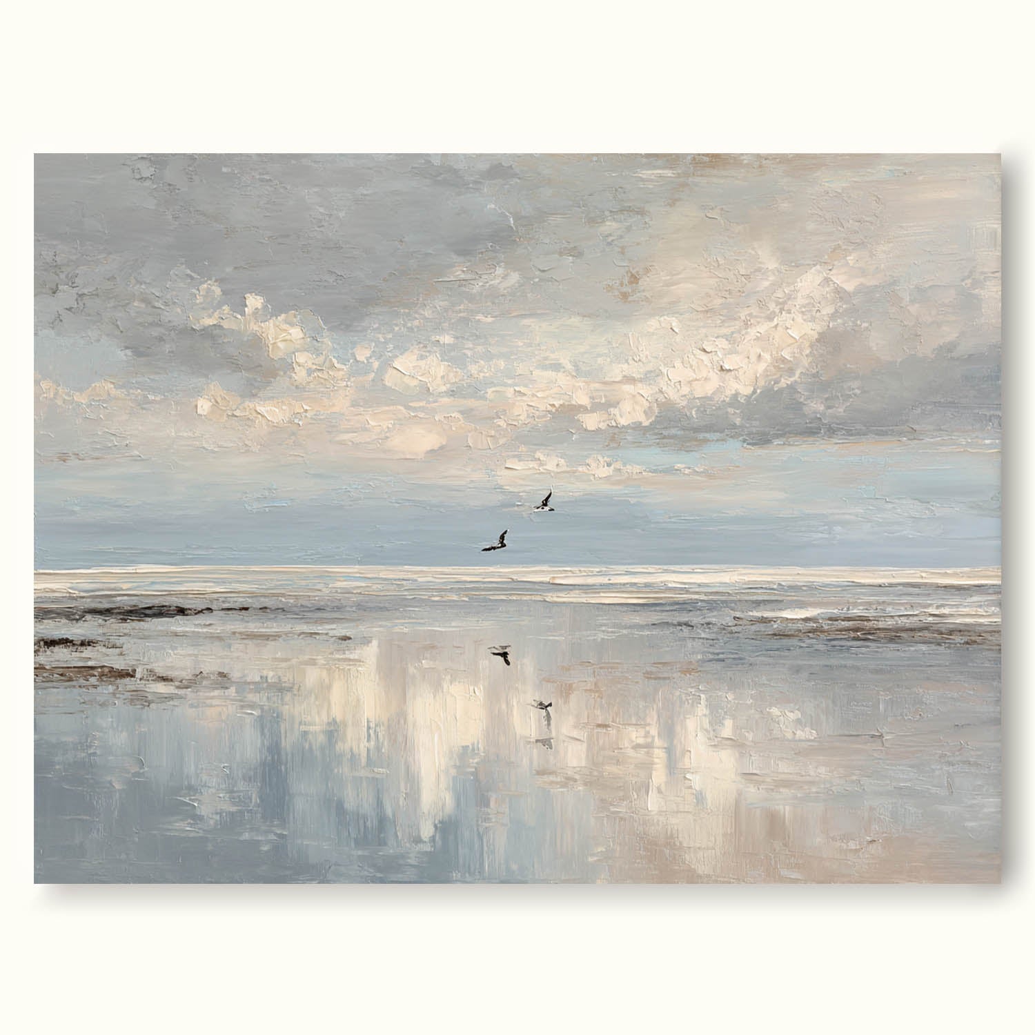Original Beige And Blue Seascape Oil Painting Large Minimalist Seascape Wall Art Handmade Textured Blue Beach Painting