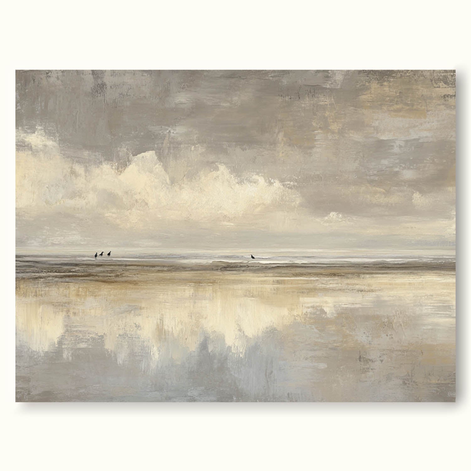 Beige and Gray Coastal Oil Painting Modern Neutral Seascape Canvas Art Wabi-Sabi Beige Coastal Painting